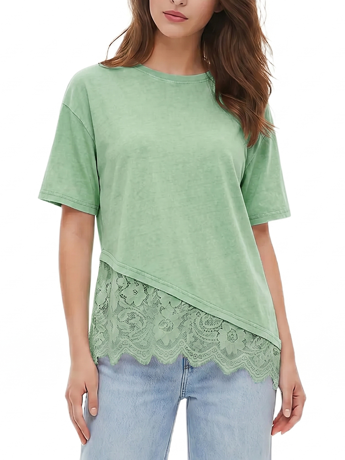 Imily Bela Scalloped-Lace Asymmetric Tee