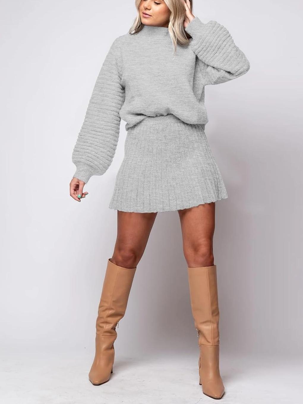 Imily Bela Womens 2 Piece Skirt Sets 2025 Mock Neck Ribbed Sweaters and Mini Skirt Fall Winter Two Piece Outfits