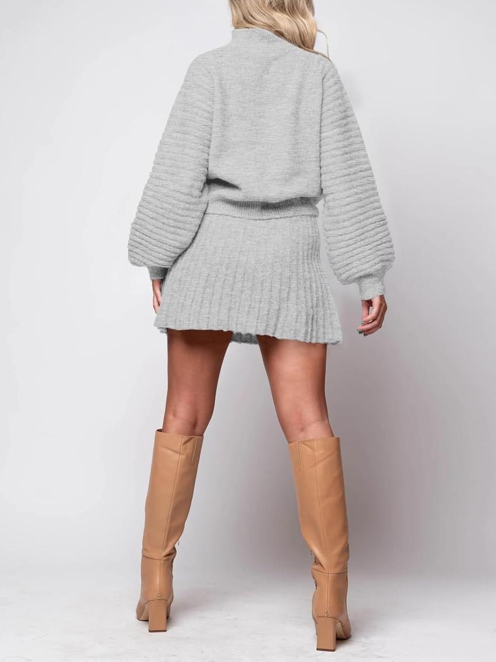 Imily Bela Womens 2 Piece Skirt Sets 2025 Mock Neck Ribbed Sweaters and Mini Skirt Fall Winter Two Piece Outfits