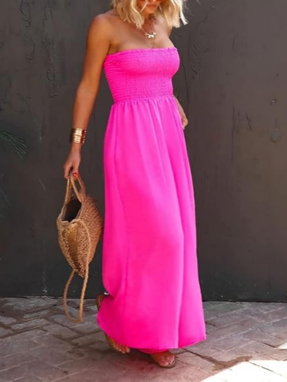 Imily Bela Womens Sleeveless Strapless Wide Leg Jumpsuits Summer Casual Loose Smocked Chiffon Jumpsuit Rompers with Pockets