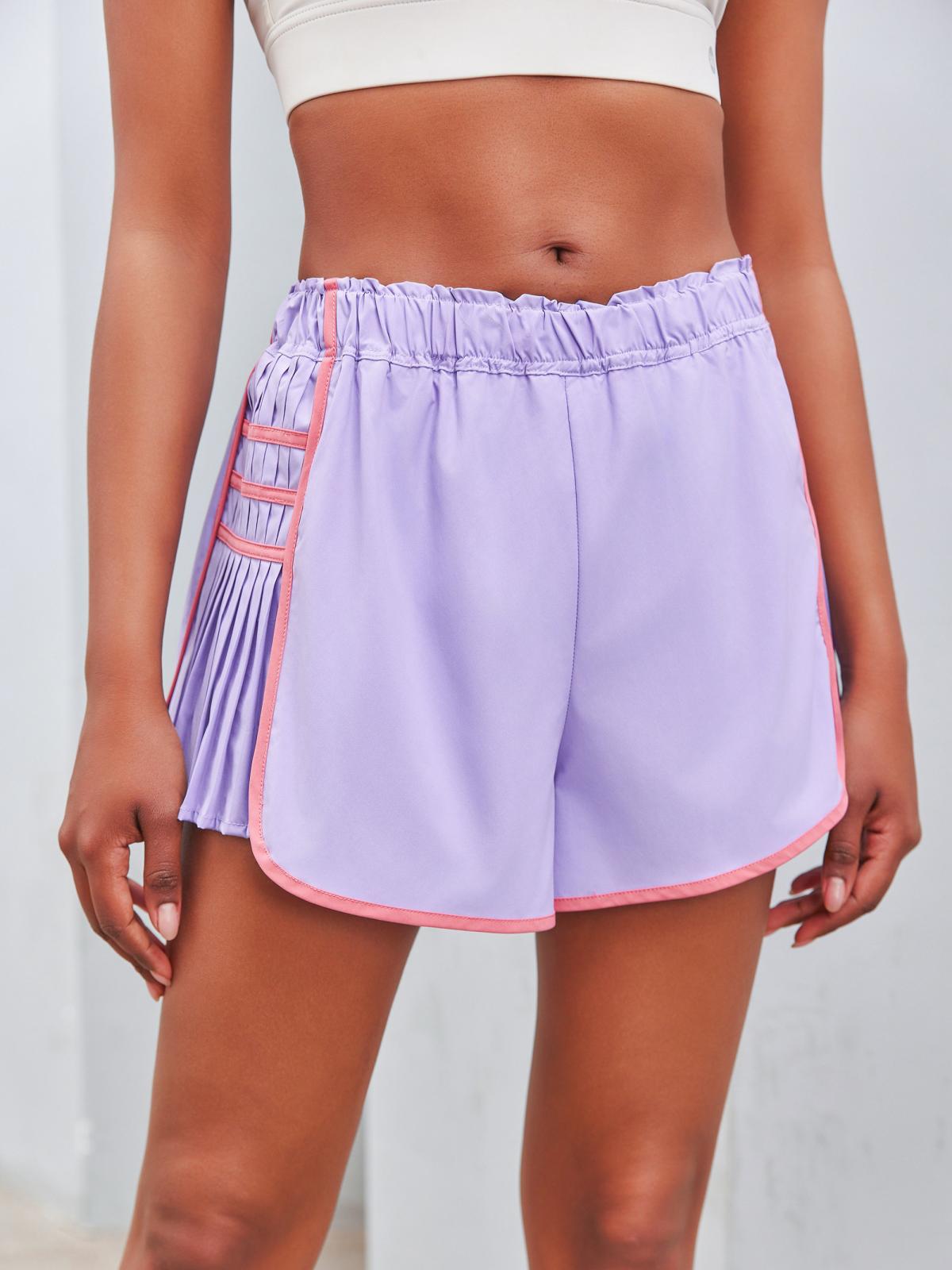 Imily Bela Womens Workout Gym Shorts Running Pleated Contrast Stitch Elastic Waist Athletic Quick Dry Shorts