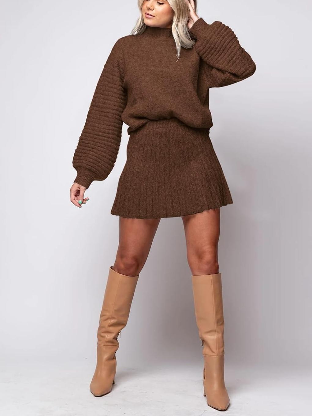 Imily Bela Womens 2 Piece Skirt Sets 2025 Mock Neck Ribbed Sweaters and Mini Skirt Fall Winter Two Piece Outfits