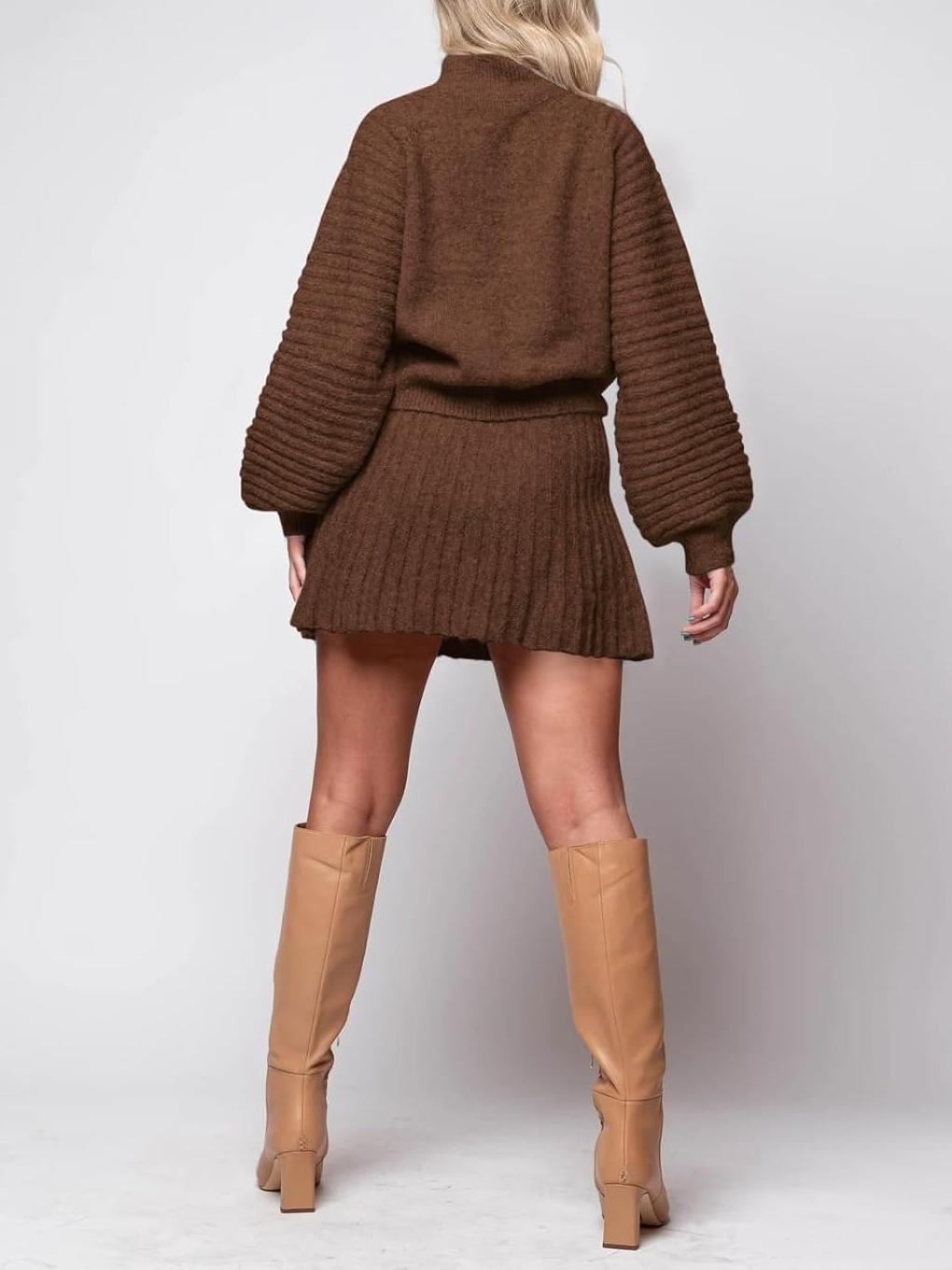 Imily Bela Womens 2 Piece Skirt Sets 2025 Mock Neck Ribbed Sweaters and Mini Skirt Fall Winter Two Piece Outfits