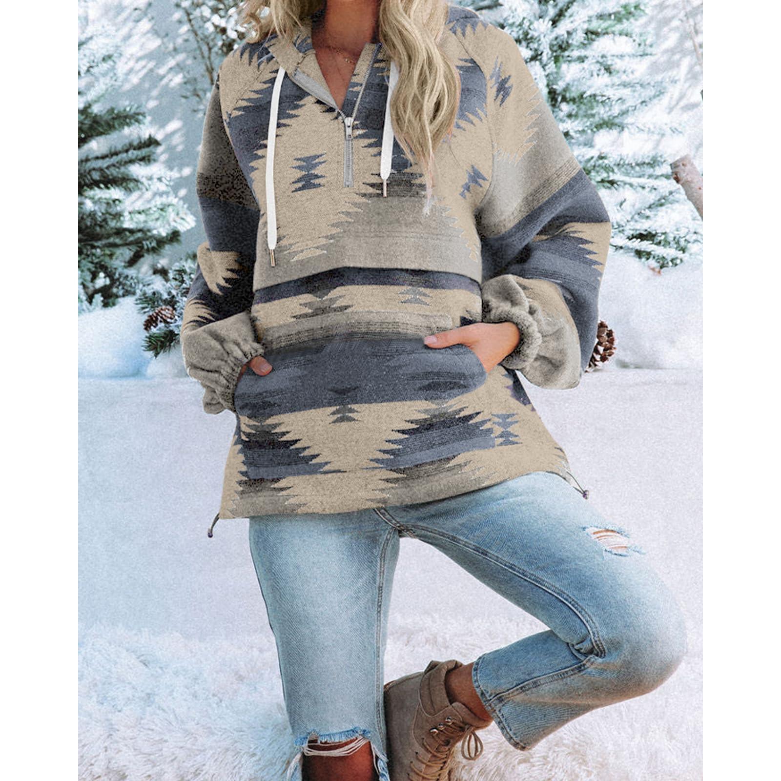 Imily Bela Women’s Oversized Hoodie Zip Up Long Sleeve Aztec Loose Fit Sweatshirts Pullover Tops
