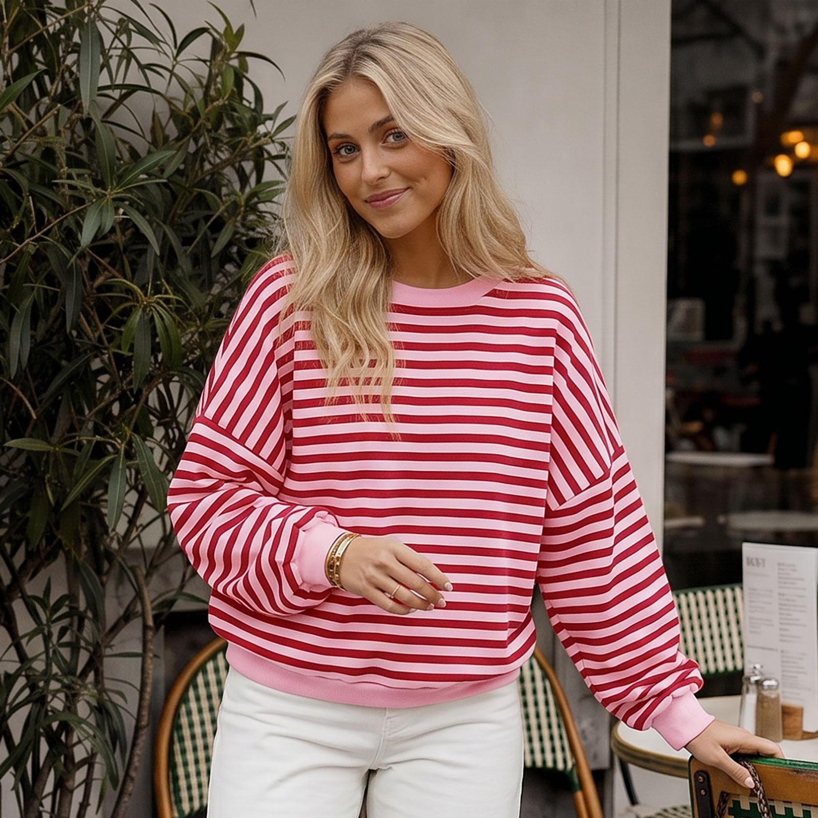 Imily Bela Women’s Striped Oversized Pullover Sweatshirt, Open Back Design, 2026 Cutout Back Pullover Top, Fashion Casual Long Sleeve Shirt