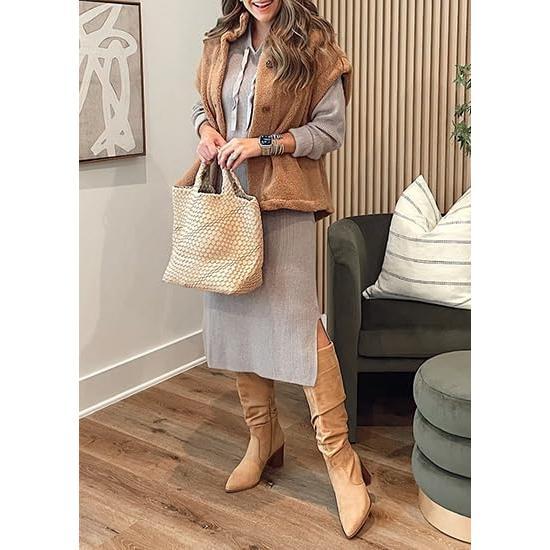 Imily Bela Womens Fuzzy Fleece Vest Casual Oversized Warm Button Down Sherpa Vest Jacket with Pockets