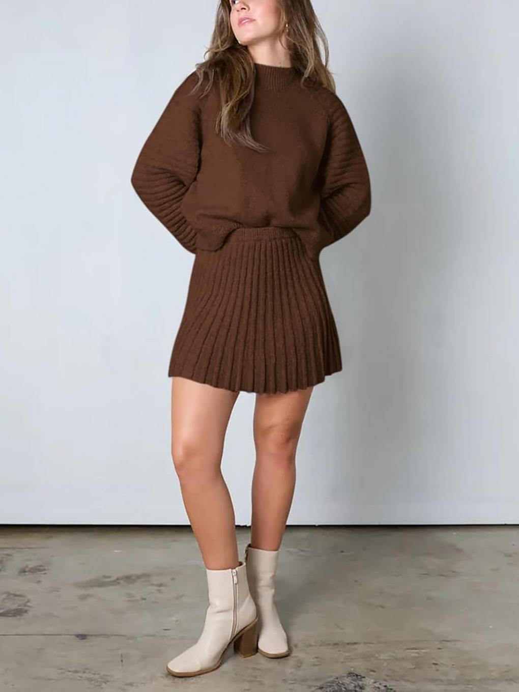 Imily Bela Womens 2 Piece Skirt Sets 2025 Mock Neck Ribbed Sweaters and Mini Skirt Fall Winter Two Piece Outfits