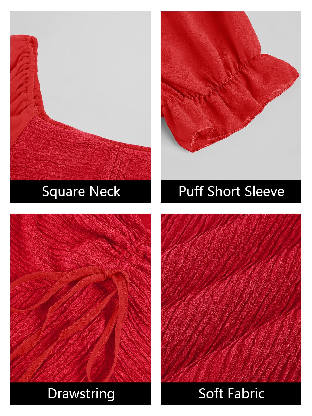 Imily Bela Womens Summer Short Puff Sleeve Mini Dresses Drawstring Sweetheart Neck Casual Slim Flowy Dress Sundress