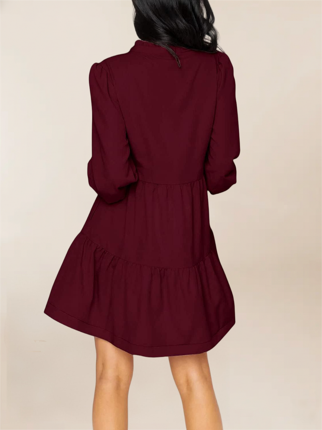 Imily Bela Womens Fall Long Sleeve Tunic Dress Casual V Neck Loose Ruffle Tiered Dress