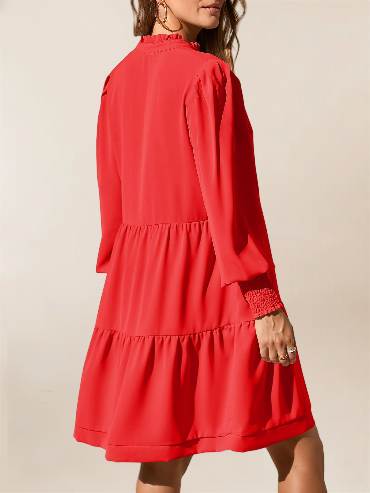 Imily Bela Womens Fall Long Sleeve Tunic Dress Casual V Neck Loose Ruffle Tiered Dress