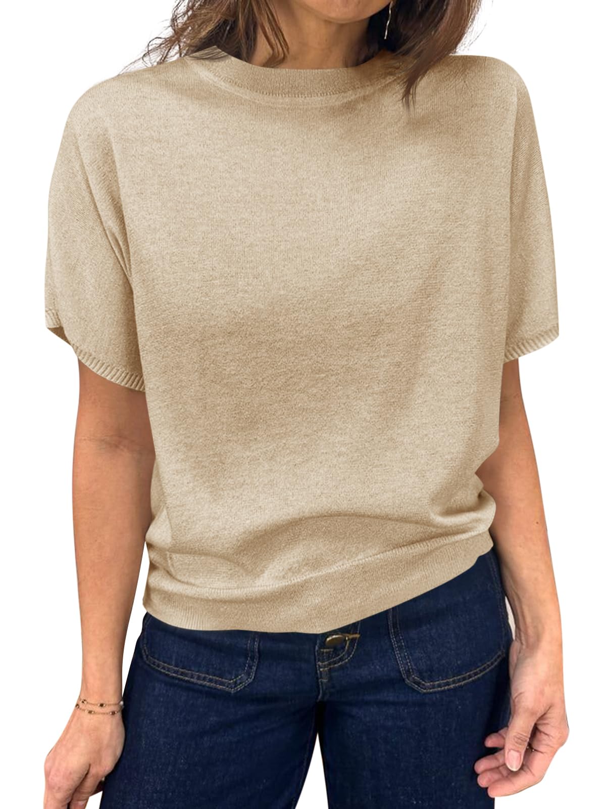 Fine-Knit Short-Sleeve Sweater Tee