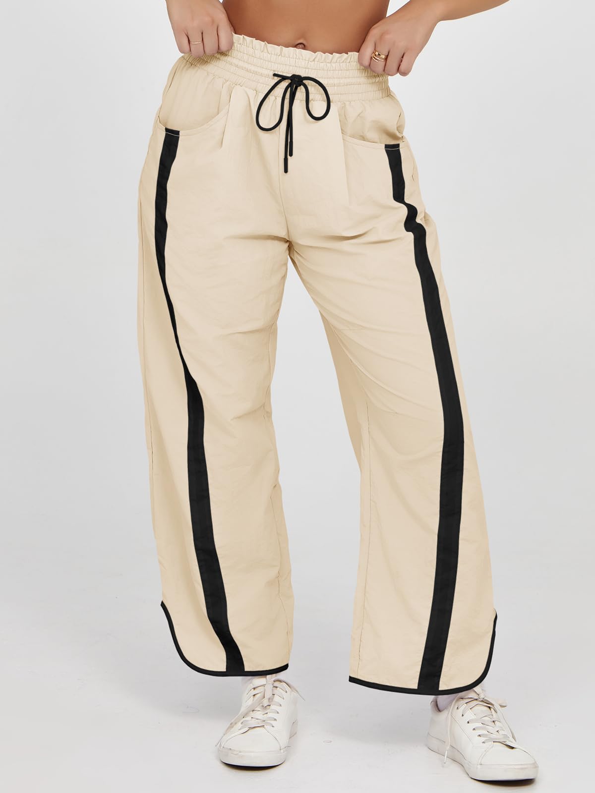 Imily Bela Women's Baggy Wide Leg Pants Casual Drawstring Elastic Waisted Contrast Color Workout Y2K Track Pants