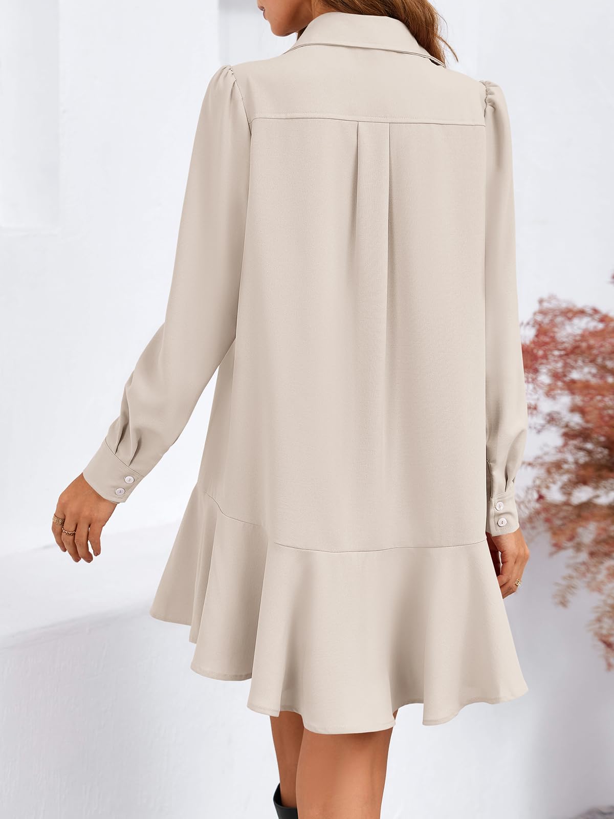 Imily Bela Womens Casual Button Down Shirt Dress Long Sleeve Collared Pleated Swing Mini Dresses