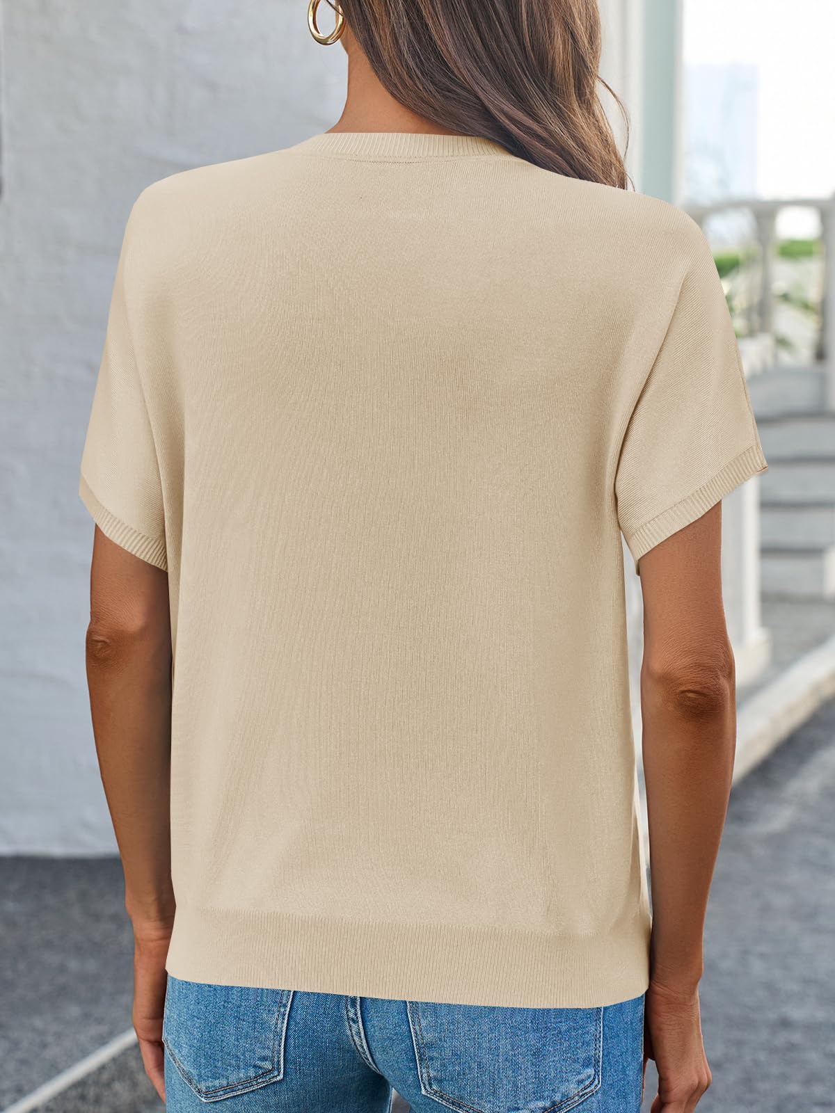 Fine-Knit Short-Sleeve Sweater Tee