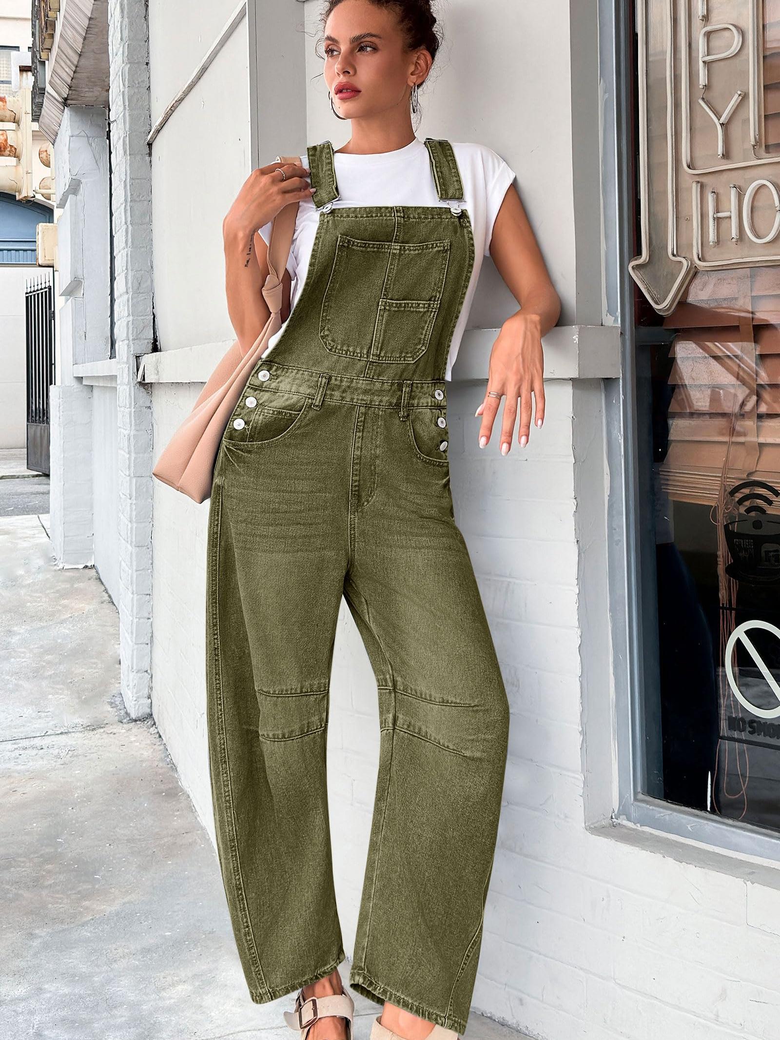 Imily Bela Womens Denim Bib Overalls Barrel Leg Adjustable Strap Jean Pants Jumpsuits with Pockets