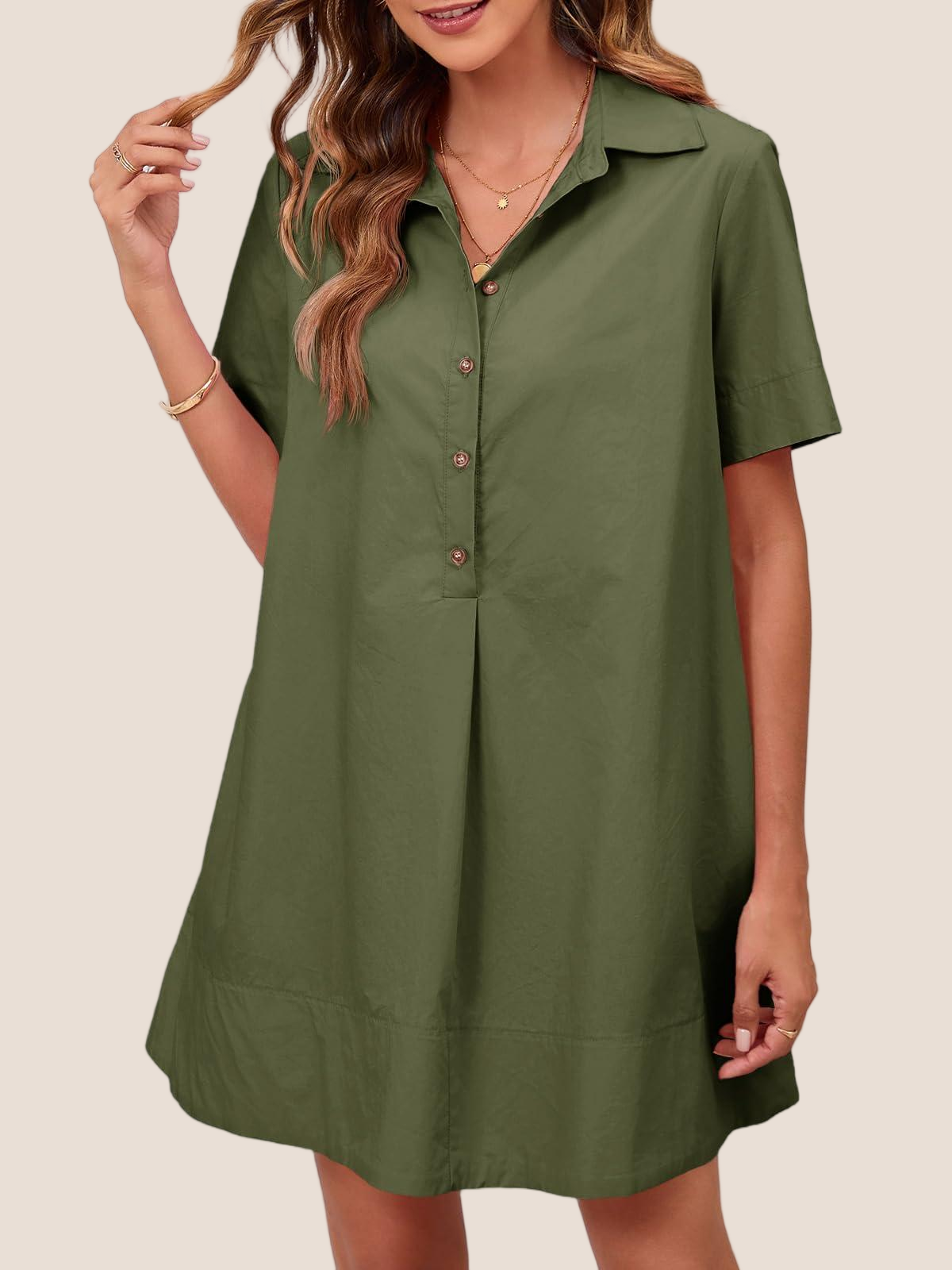 Imily Bela Womens Oversized Shirt Button Mini Dress Short Sleeve Casual Collared V Neck Summer Flowy Dresses