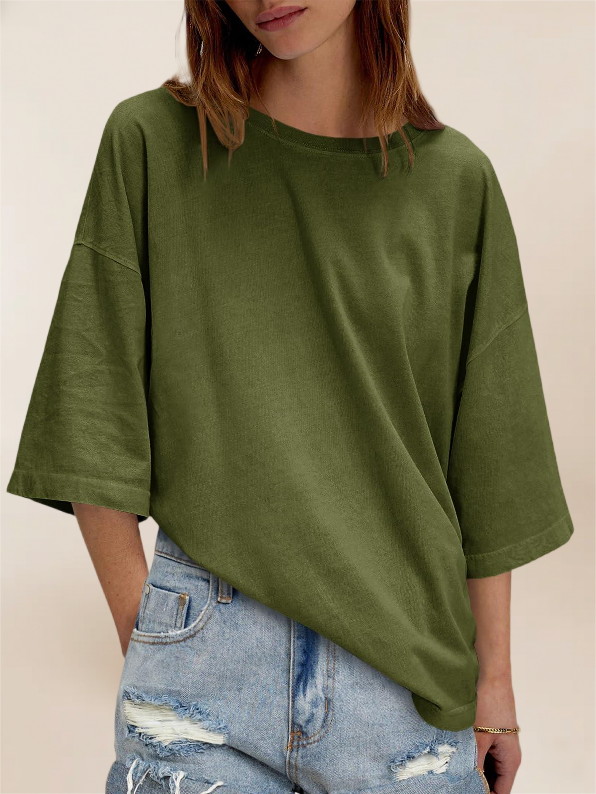 Imily Bela Womens Oversized Half Sleeve T-Shirts Summer Casual Crew Neck Tunic Tops Loose Fit Boxy Basic Tees