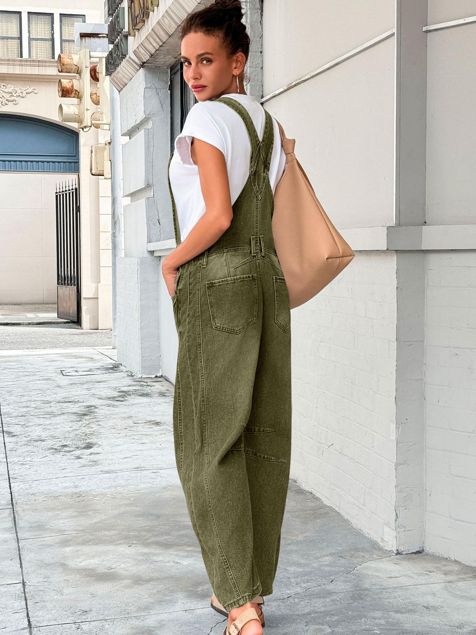 Imily Bela Womens Denim Bib Overalls Barrel Leg Adjustable Strap Jean Pants Jumpsuits with Pockets