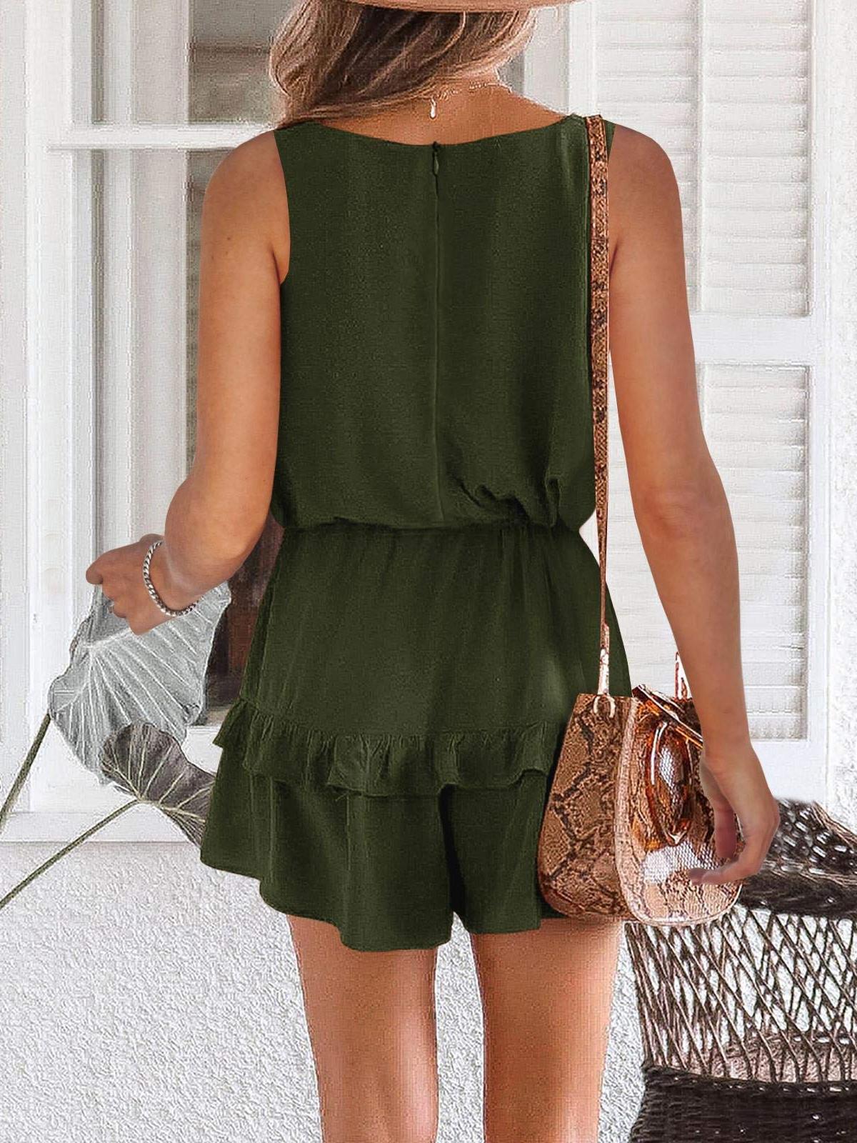 Imily Bela Womens V Neck Beach Tank Rompers Flowy Ruffle Layered Shorts Jumpsuit High Waist