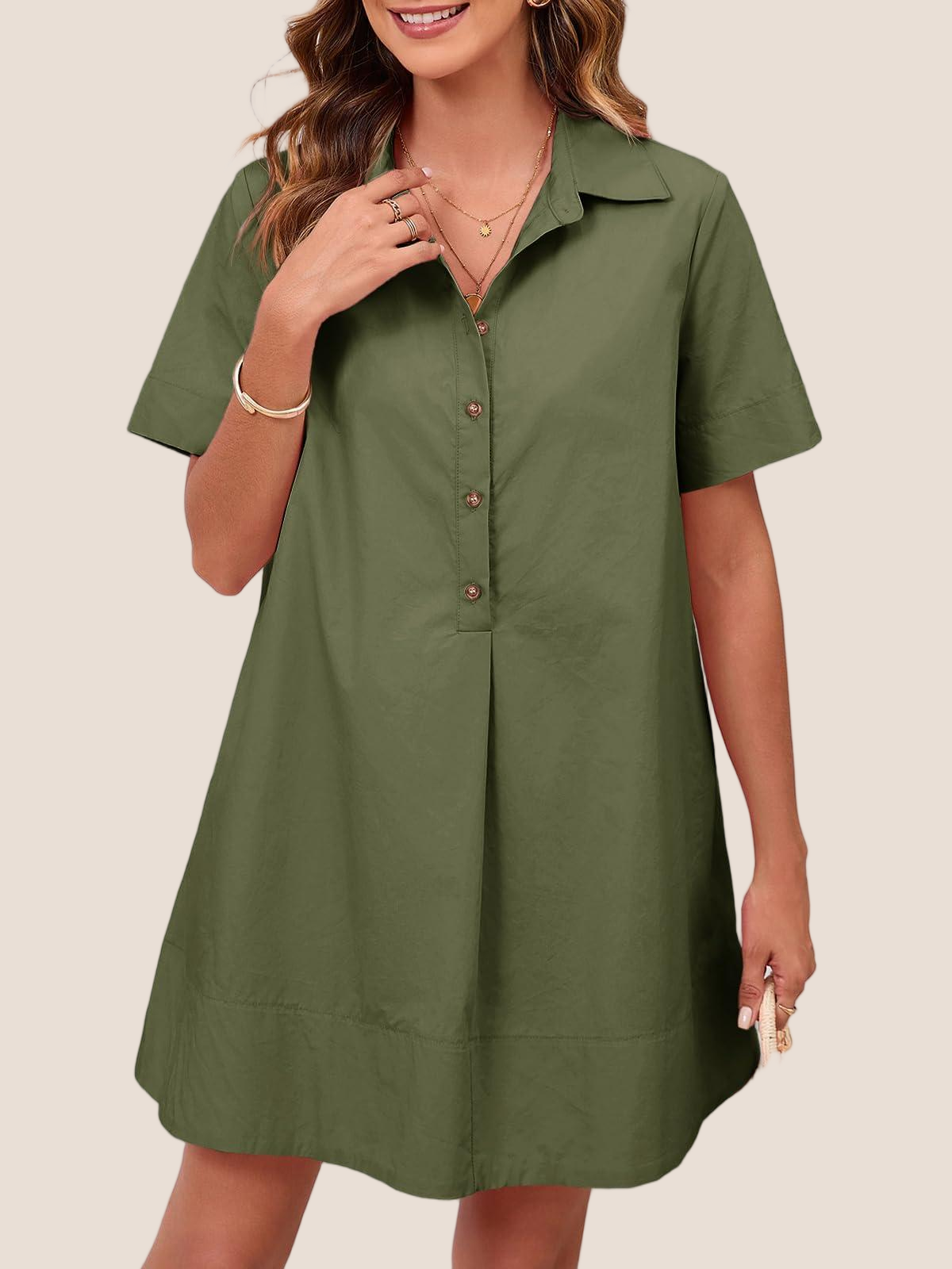 Imily Bela Womens Oversized Shirt Button Mini Dress Short Sleeve Casual Collared V Neck Summer Flowy Dresses