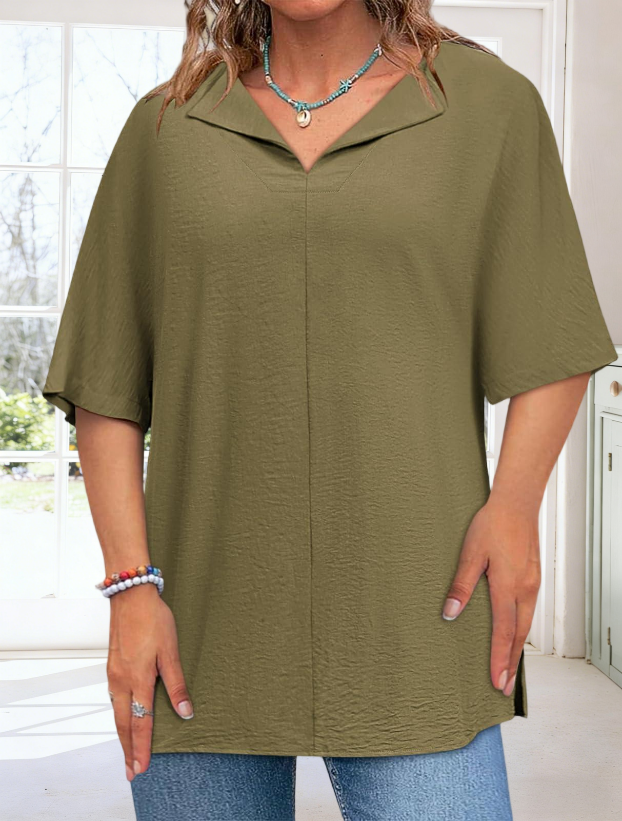 Imily Bela Womens Plus Size Tops Short Sleeve V Neck Tee Blouse Summer Loose Fit Casual Tunic Top XL-5XL