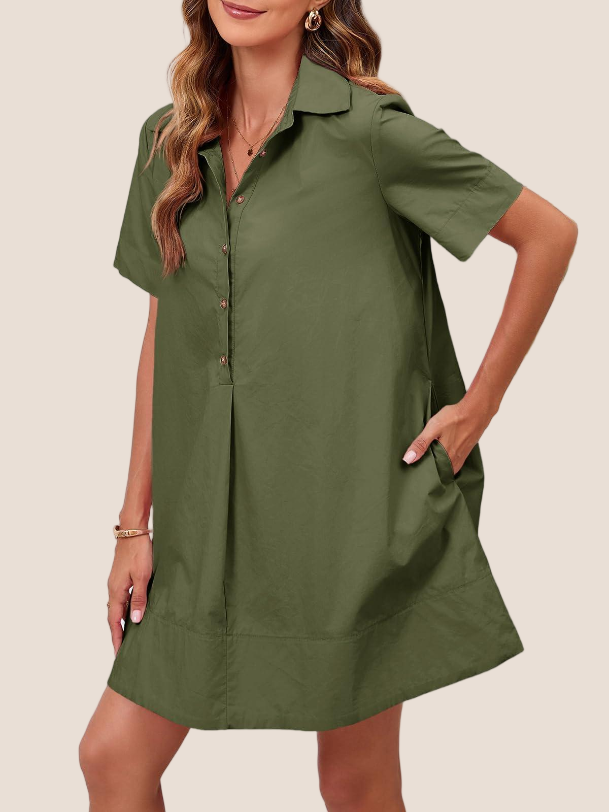 Imily Bela Womens Oversized Shirt Button Mini Dress Short Sleeve Casual Collared V Neck Summer Flowy Dresses