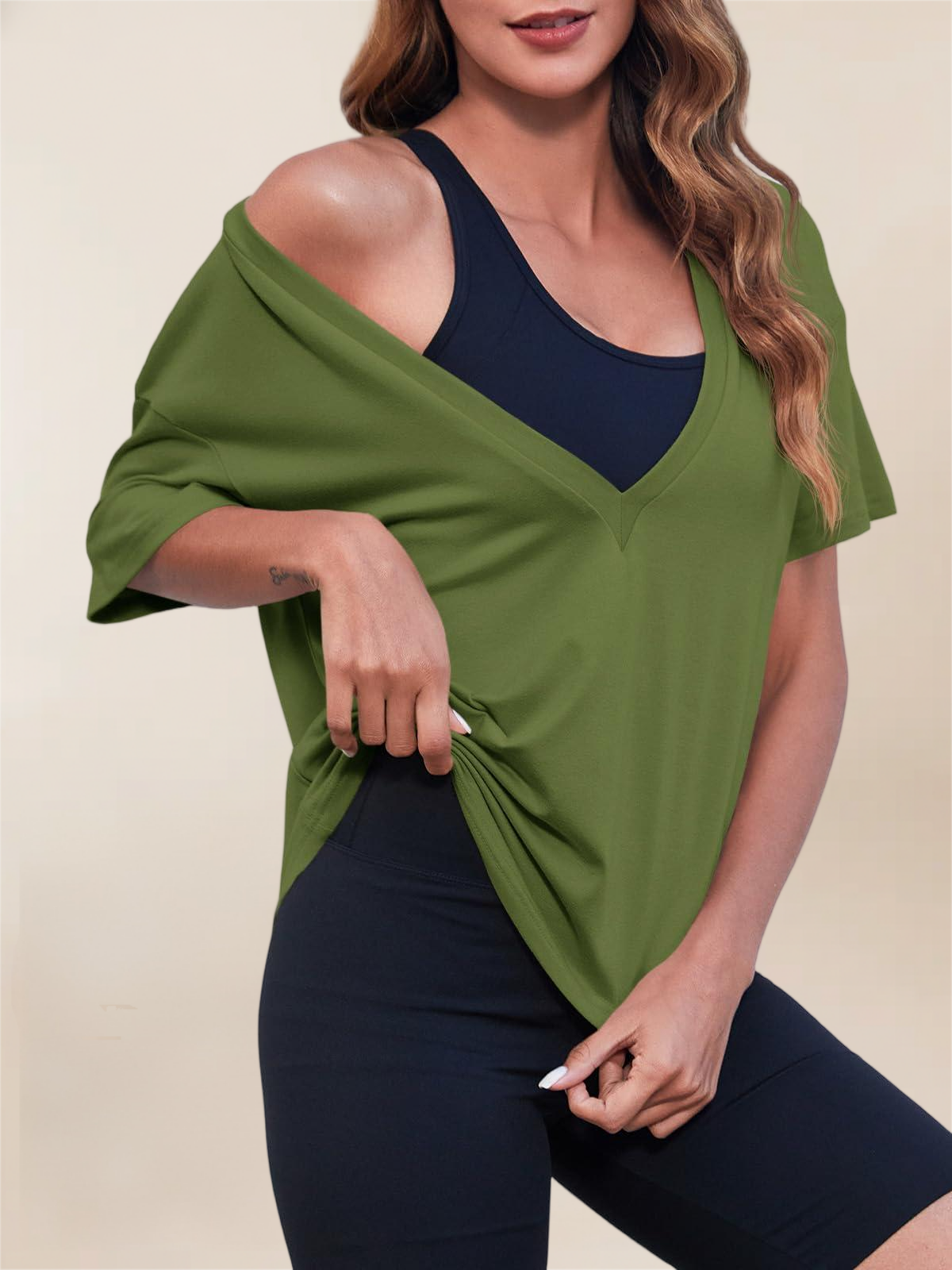 Imily Bela Womens Sexy Deep V Neck T-Shirts Summer Short Sleeve Tops Casual Loose Fit Basic Tees