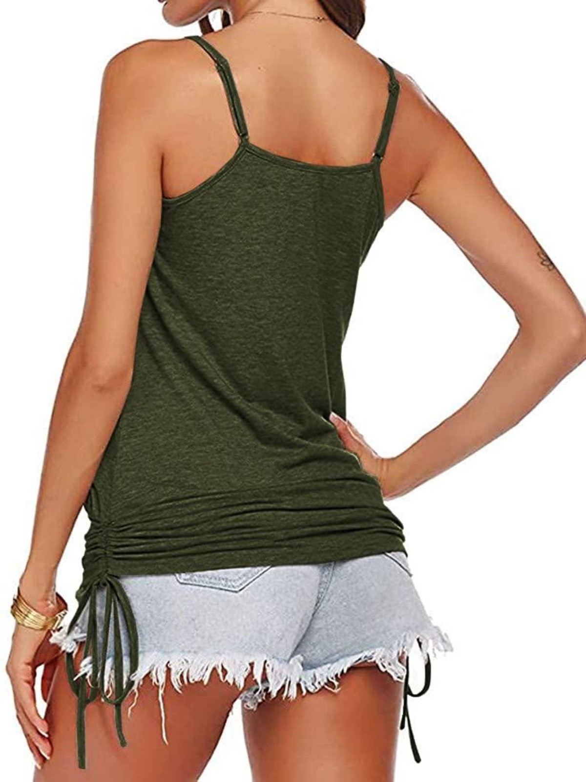 Imily Bela Women Summer Tank Tops Casual Spaghetti Strap Banded Bottom Loose Camisole Side Shirring Lace Up Shirts