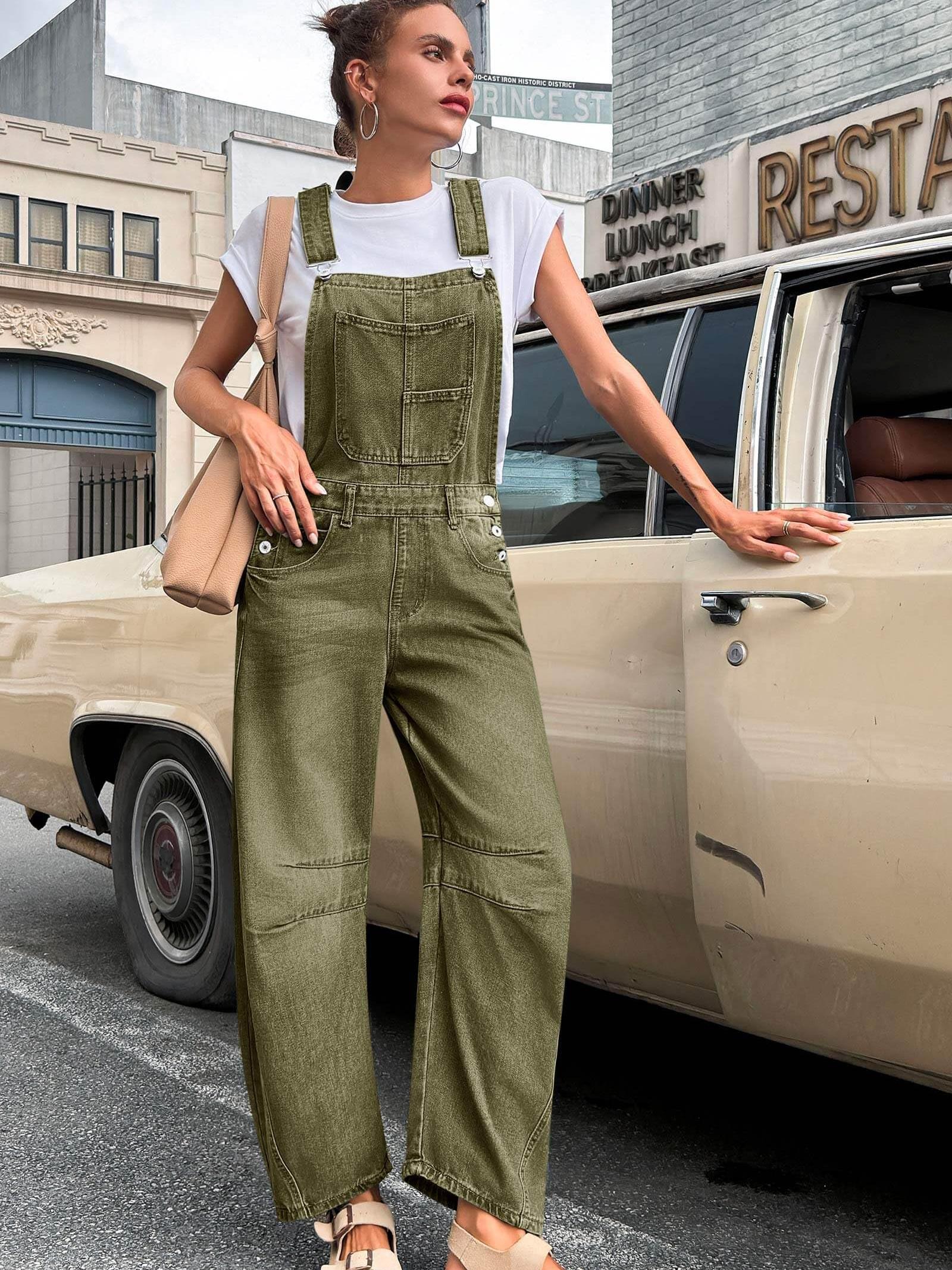 Imily Bela Womens Denim Bib Overalls Barrel Leg Adjustable Strap Jean Pants Jumpsuits with Pockets