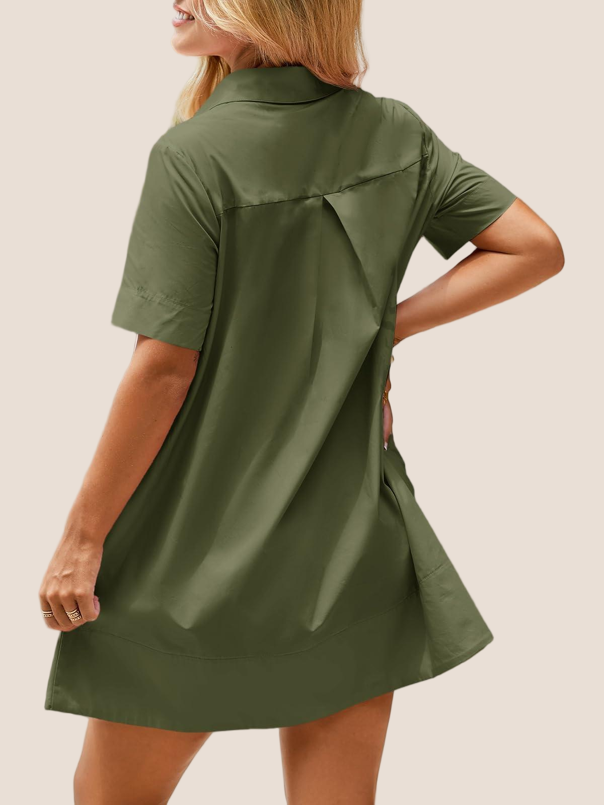 Imily Bela Womens Oversized Shirt Button Mini Dress Short Sleeve Casual Collared V Neck Summer Flowy Dresses