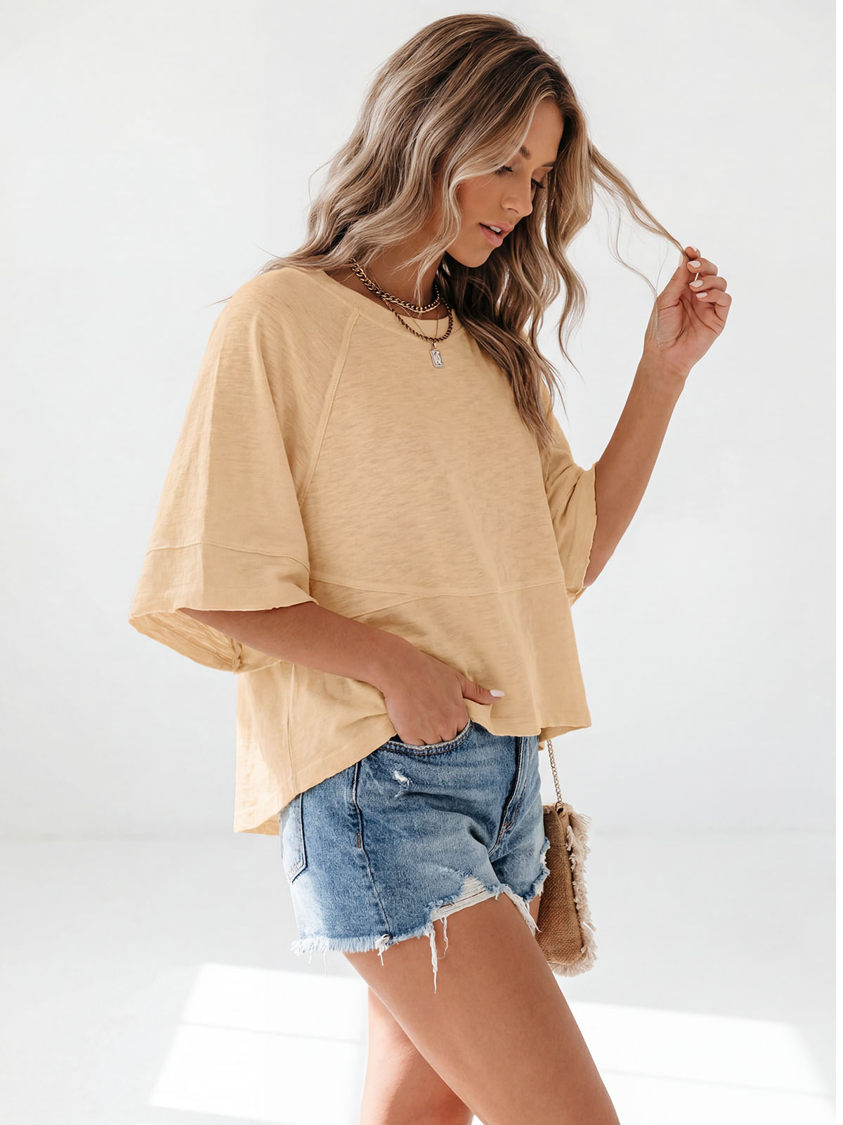 Flowy 3/4-Sleeve Oversized Tee