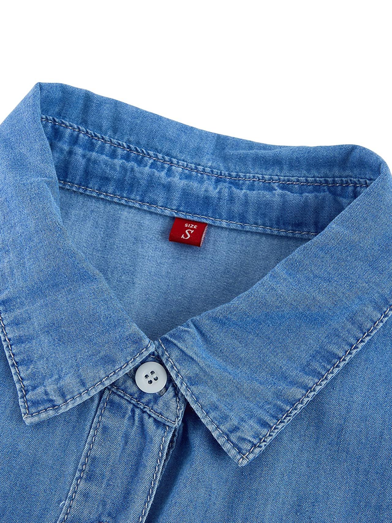 Imily Bela Women Denim Dress Summer Short Sleeve Button Down Tie Waist Casual Jean Shirt Short Dresses