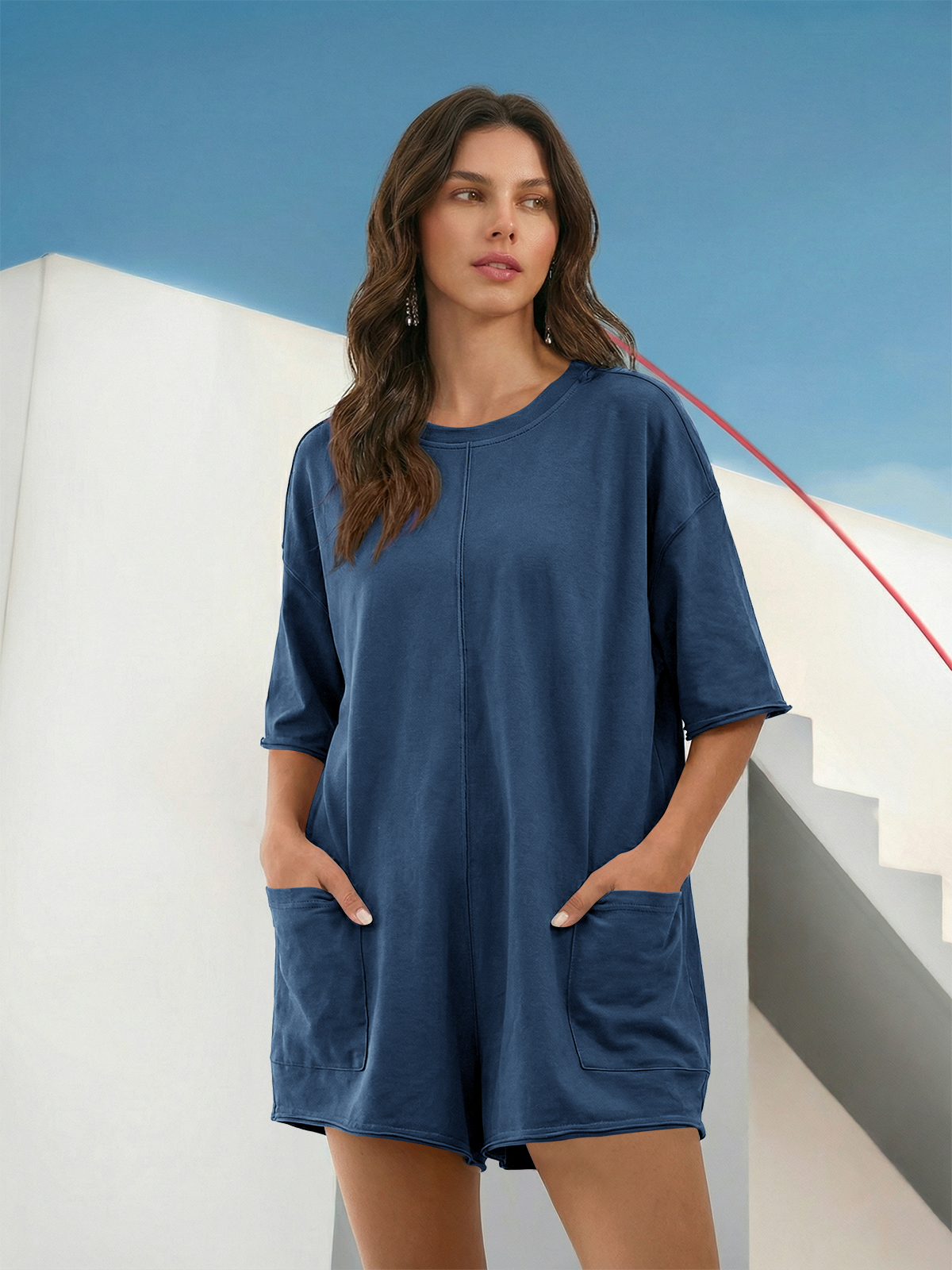Imily Bela Rompers for Women 2025 Summer Athletic Oversized Romper Short Sleeve Jumpsuit with Pockets