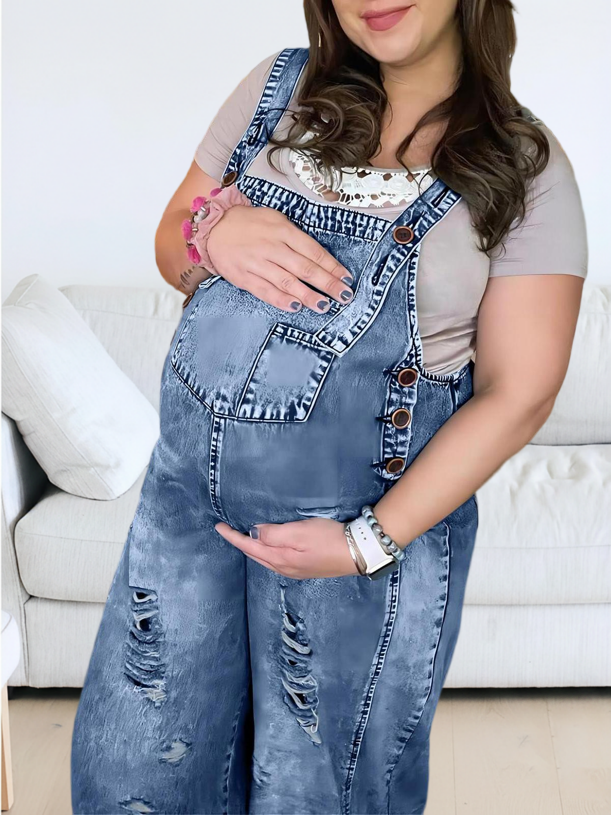 Imily Bela Women's Casual Denim Overalls Loose Adjustable Strap Distressed Bib Jeans Overall Jumpsuits with Pocket