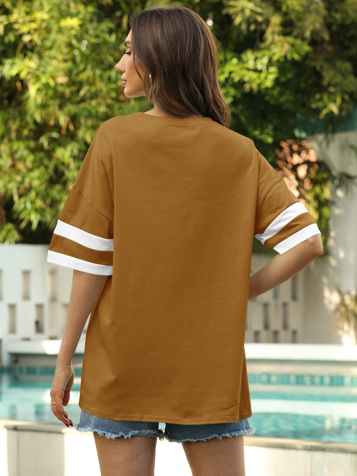 Imily Bela Womens Oversized Tees Loose T Shirts Half Sleeve Crew Neck Color Block Cotton Tunic Tops