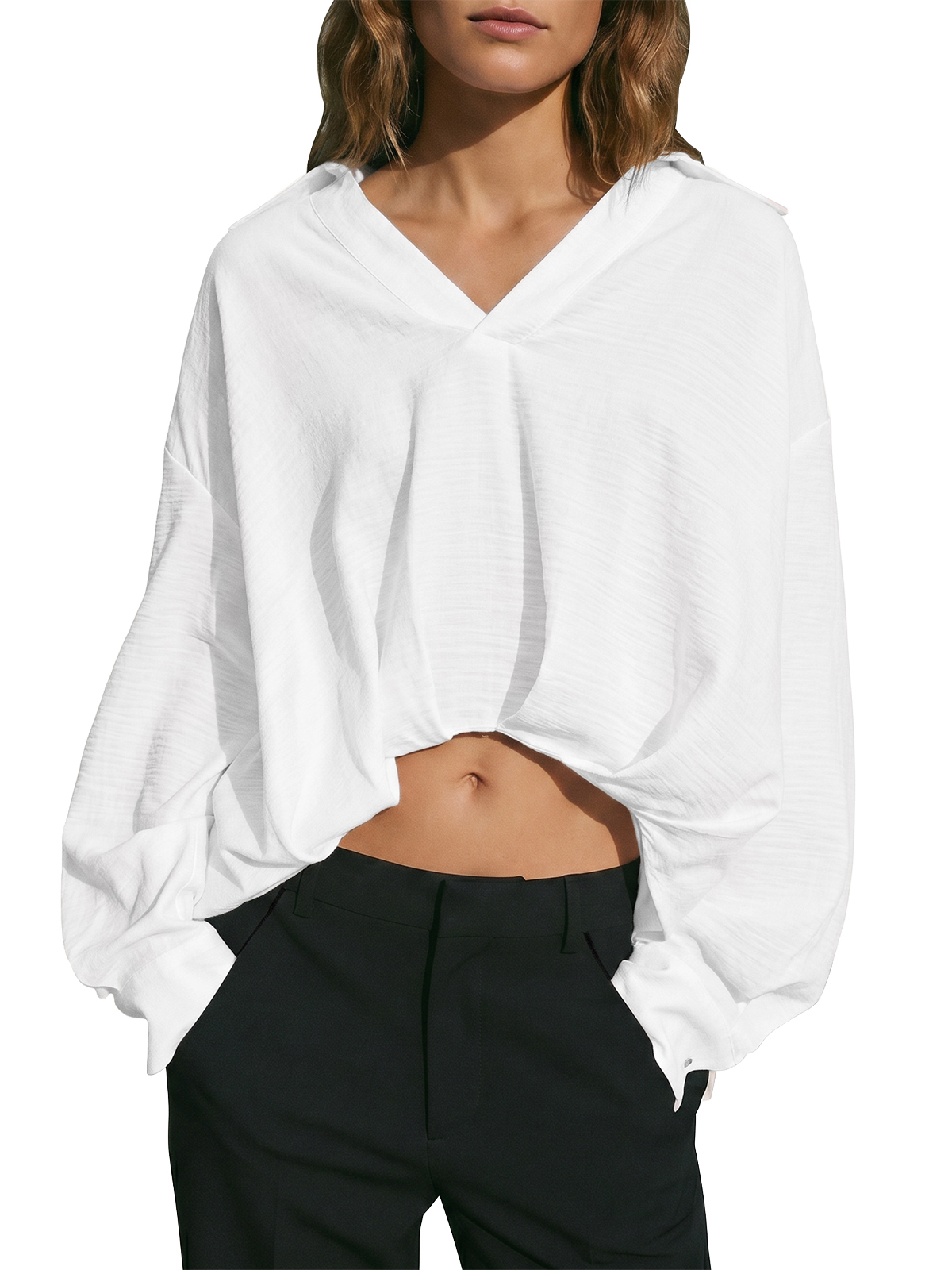 Imily Bela Textured Collared V-Neck Blouse