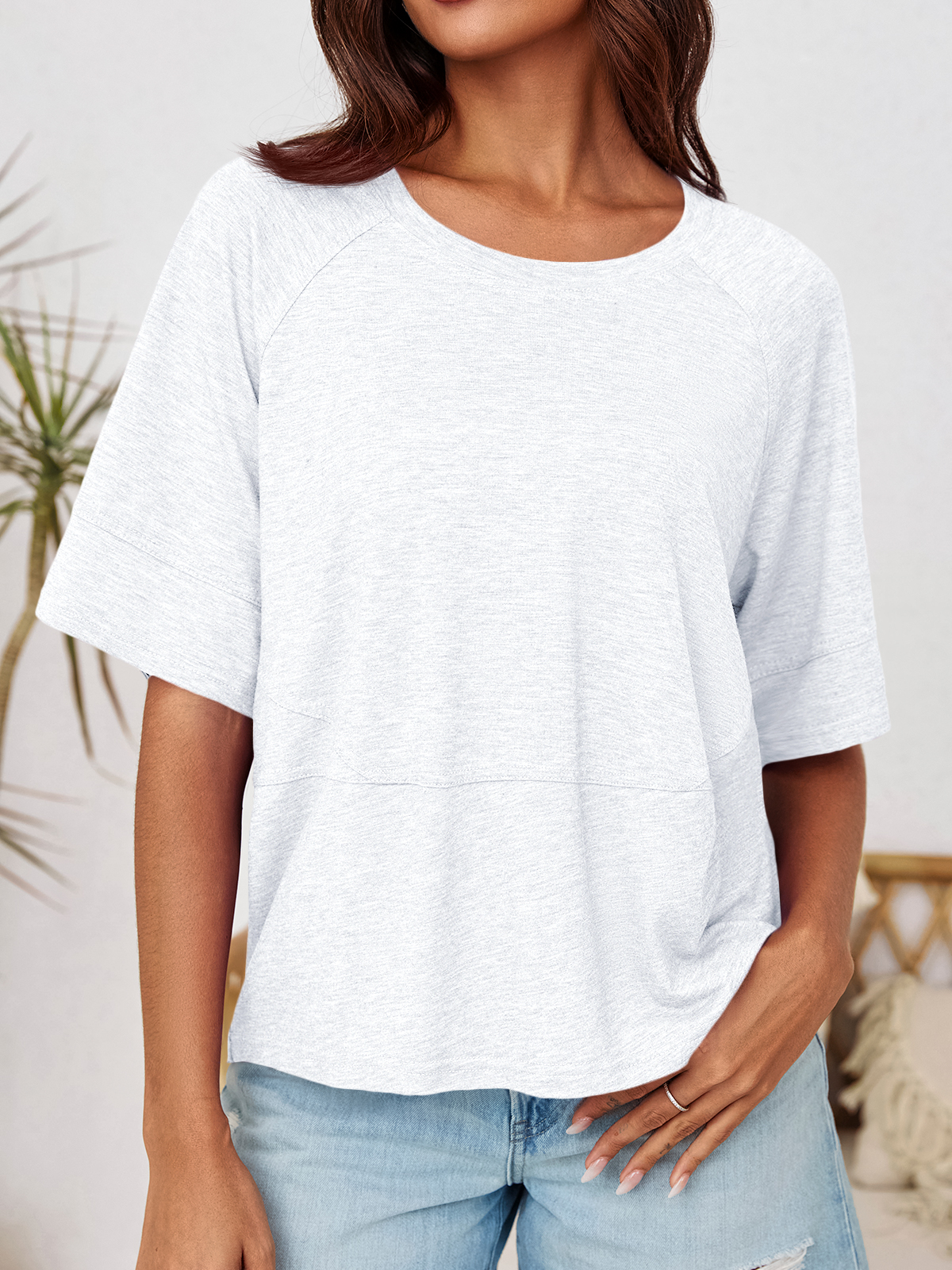 Imily Bela Womens Oversized T Shirts Summer Casual Crewneck 3/4 Sleeve Loose Fit Cute Flowy Tops