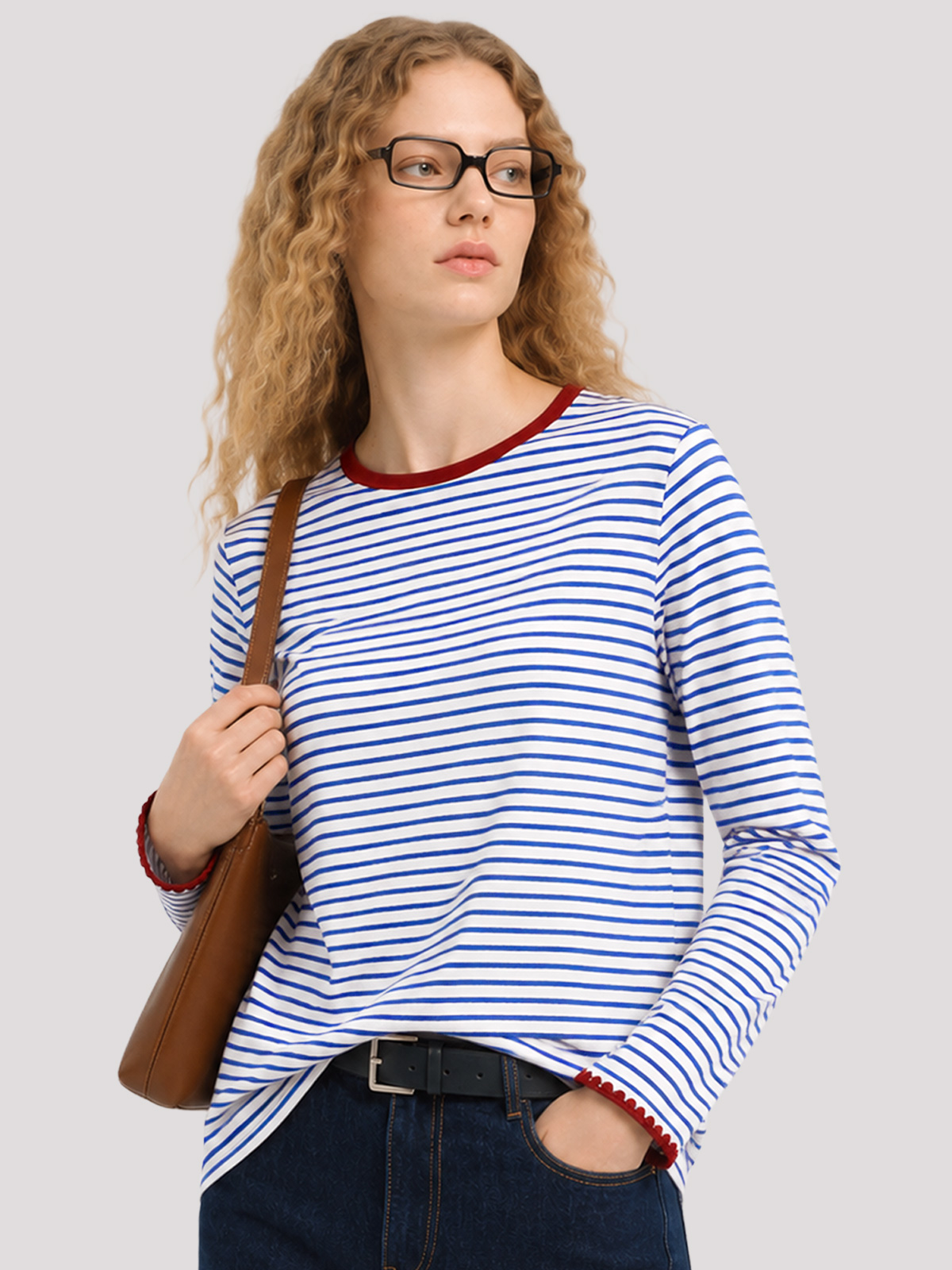 Imily Bela Scalloped-Trim Striped Long-Sleeve Tee
