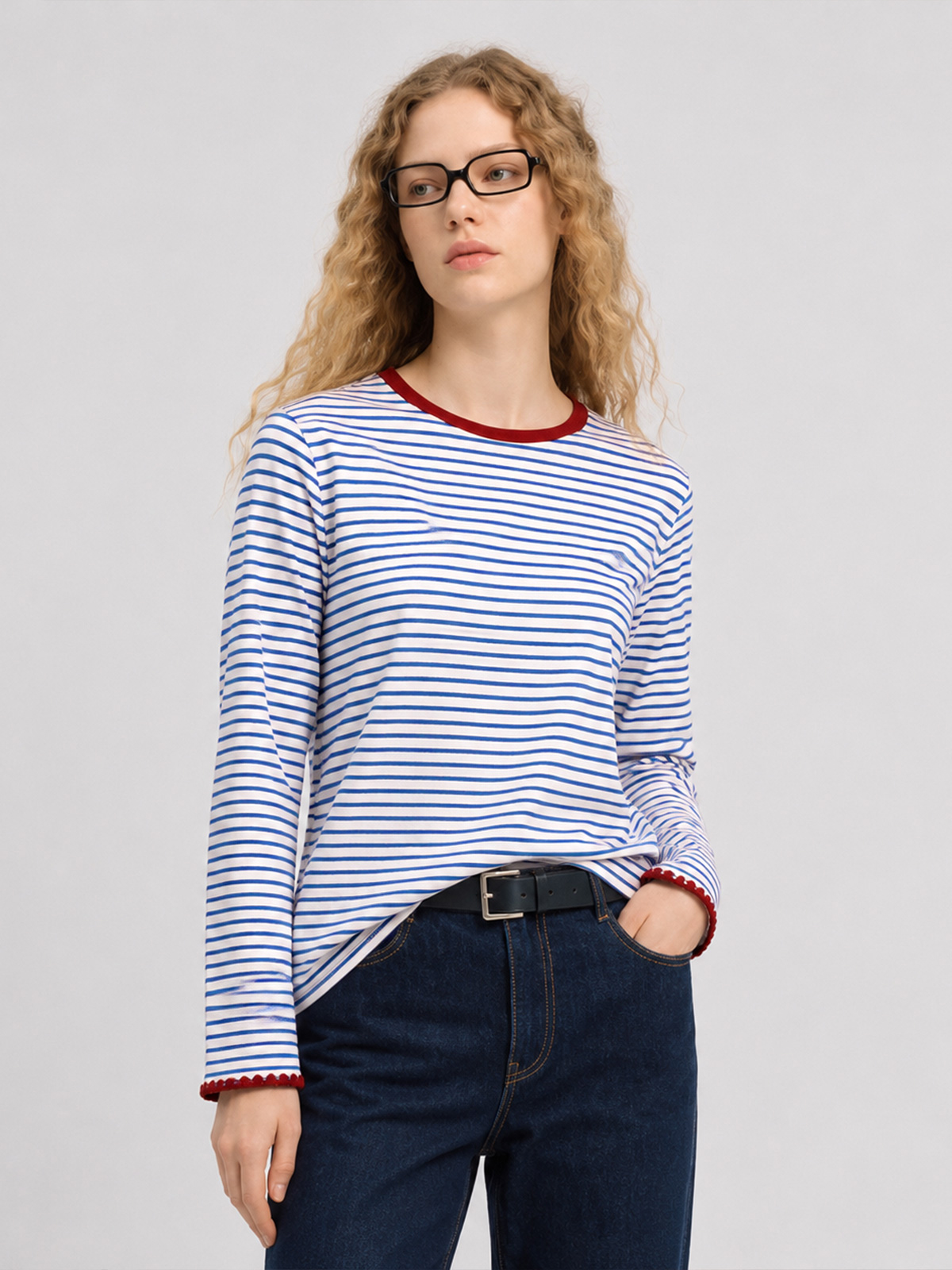 Imily Bela Scalloped-Trim Striped Long-Sleeve Tee