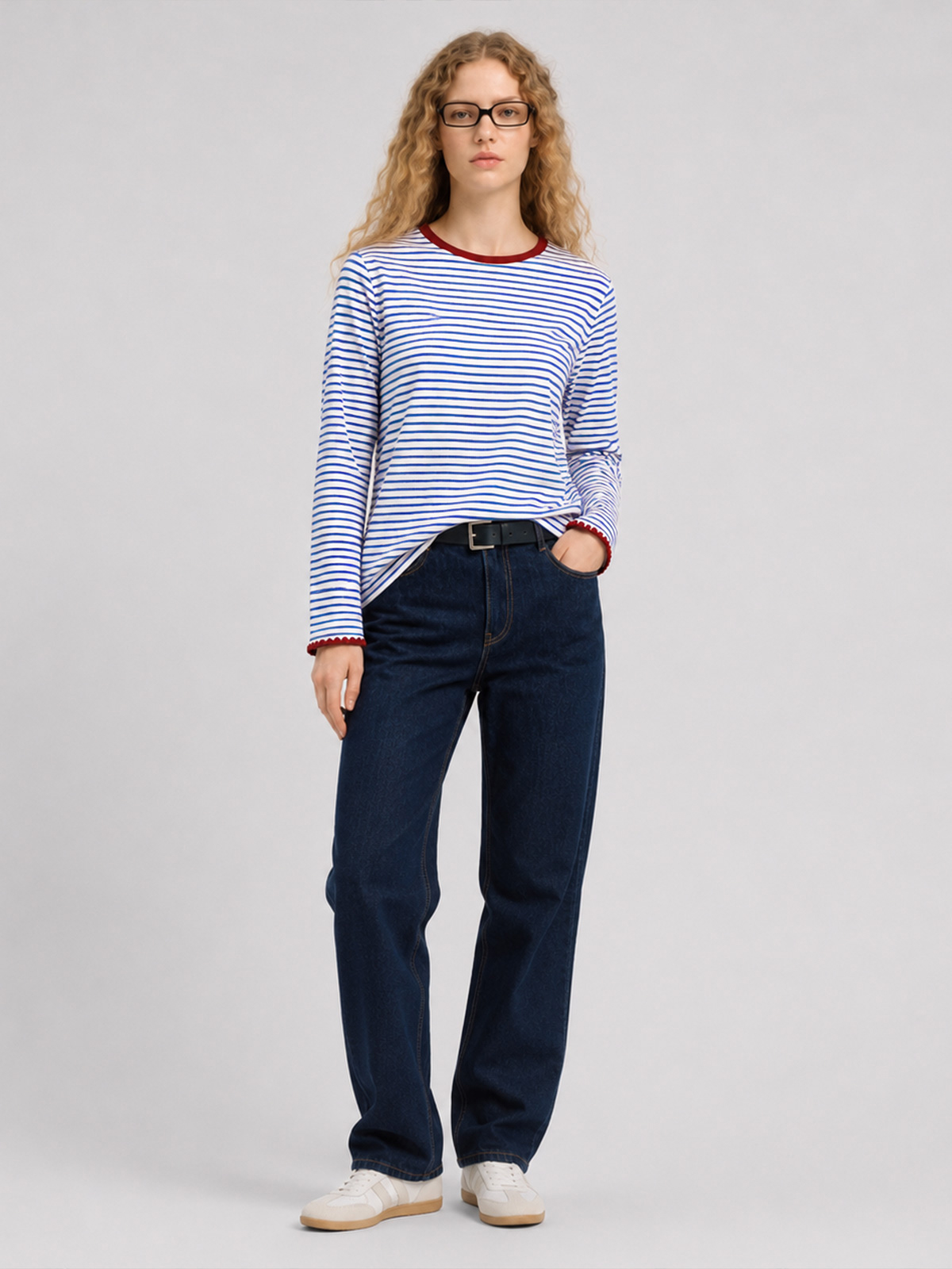 Imily Bela Scalloped-Trim Striped Long-Sleeve Tee