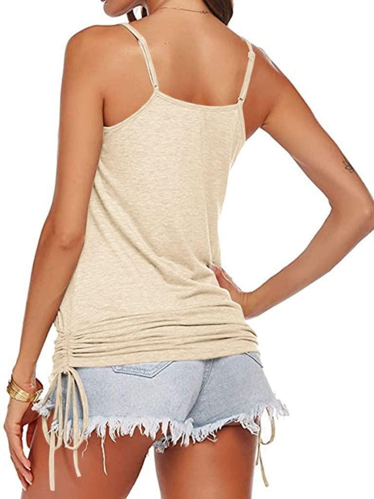 Imily Bela Women Summer Tank Tops Casual Spaghetti Strap Banded Bottom Loose Camisole Side Shirring Lace Up Shirts