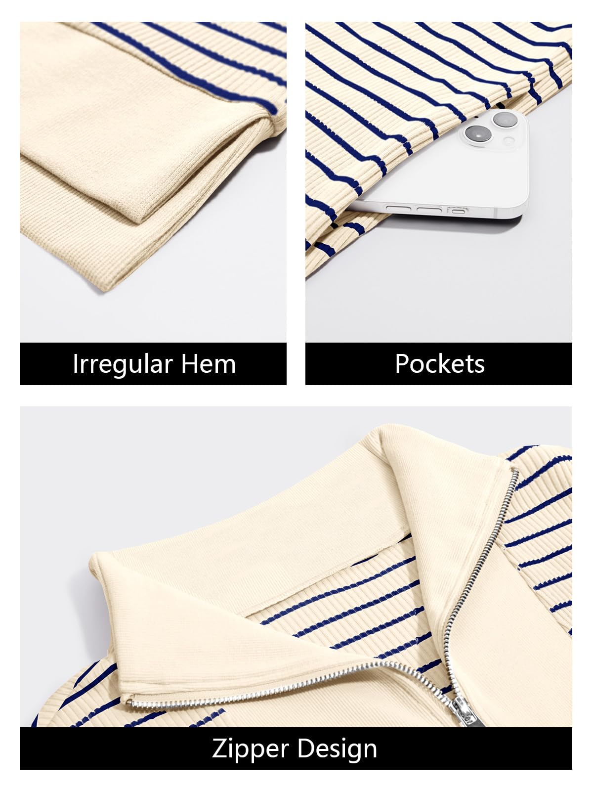 Imily Bela Womens Striped Mini Dress Casual Zipper Cap Sleeve Collared V Neck Loose Knit Summer Dresses