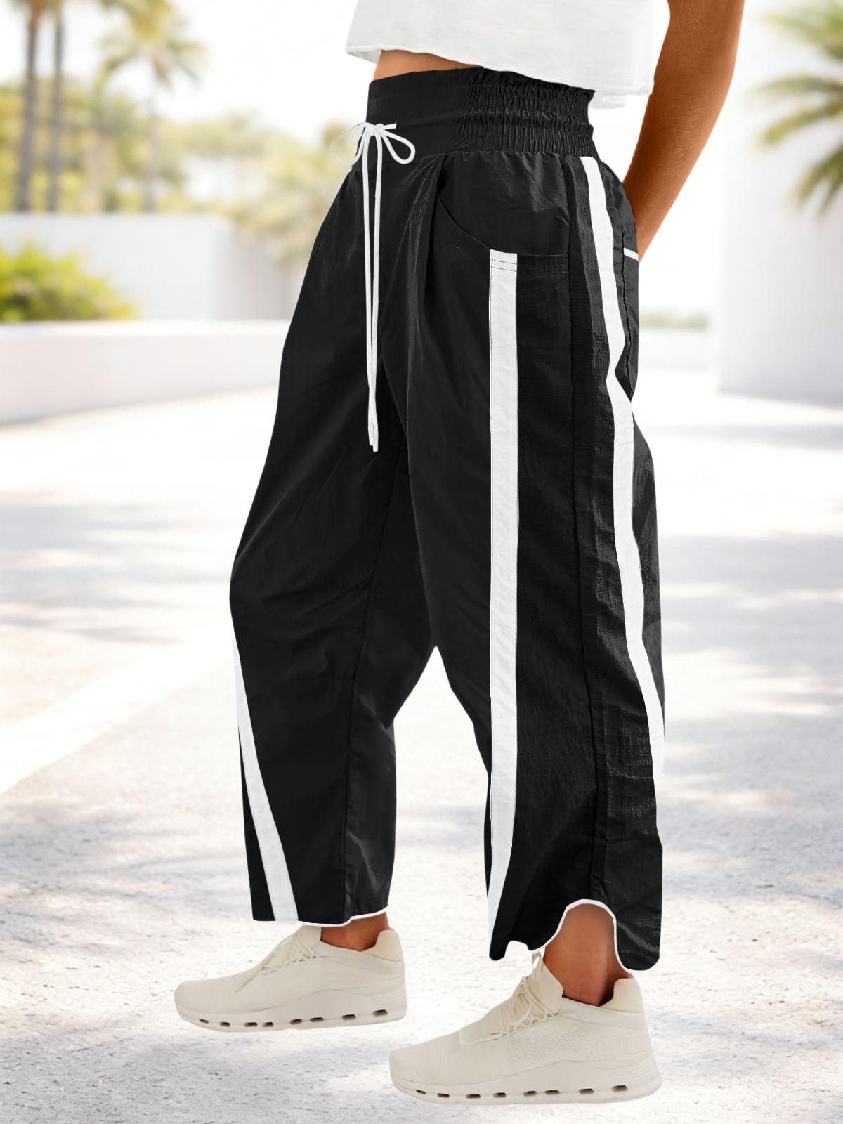 Imily Bela Women's Baggy Wide Leg Pants Casual Drawstring Elastic Waisted Contrast Color Workout Y2K Track Pants