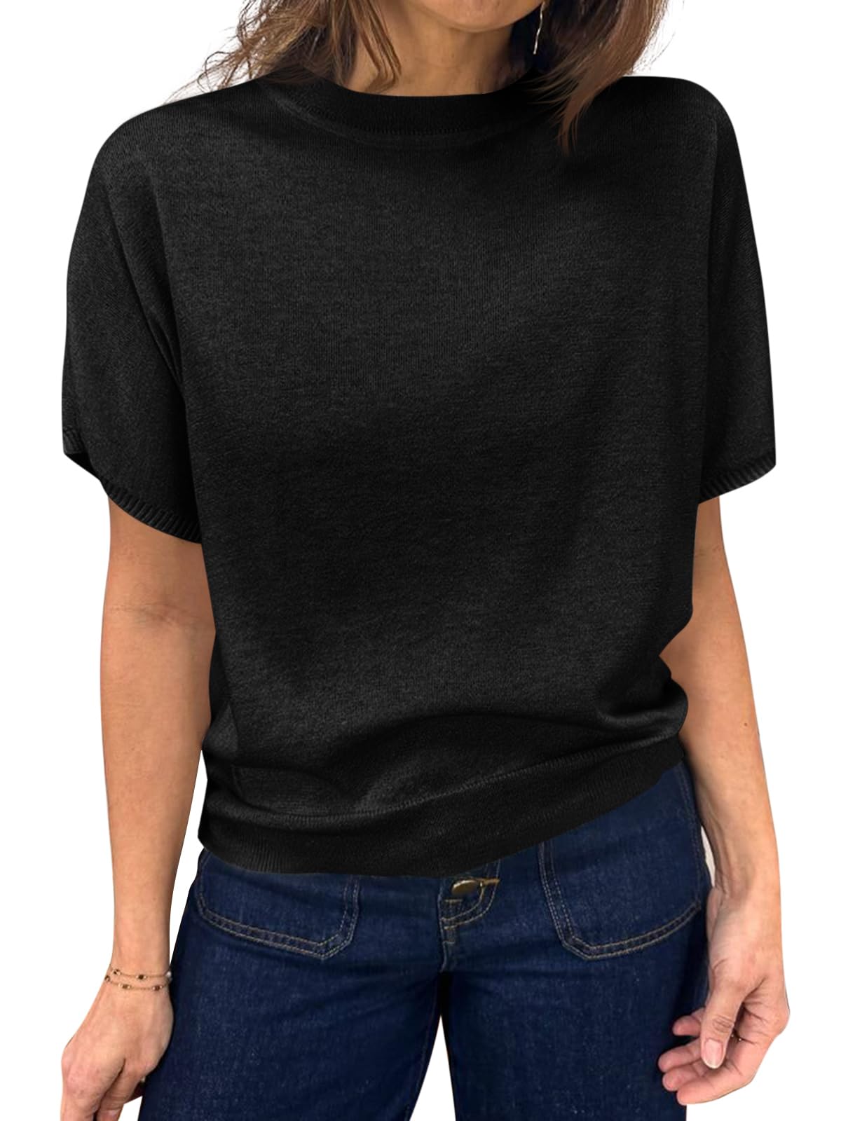 Fine-Knit Short-Sleeve Sweater Tee