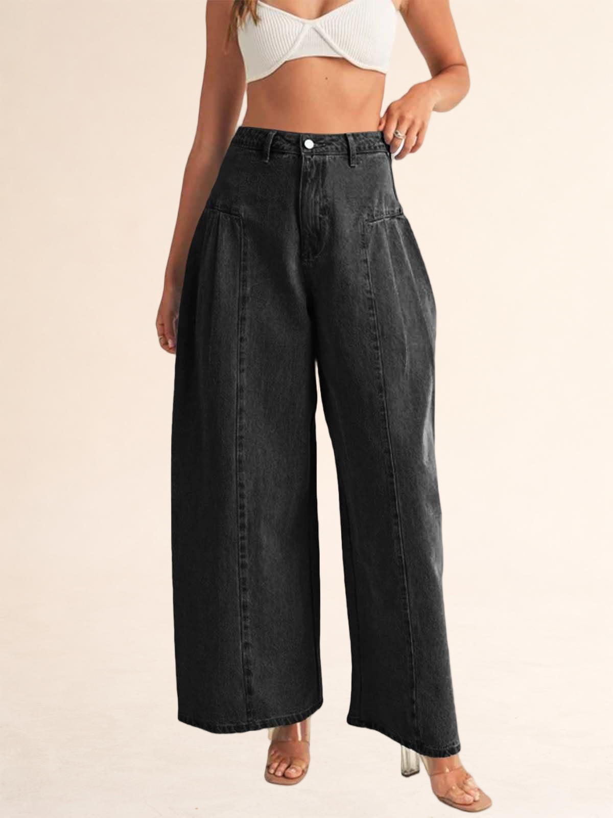 Imily Bela Womens Baggy High Waisted Jeans Loose Boyfriend Wide Leg Side Pleated Denim Pants