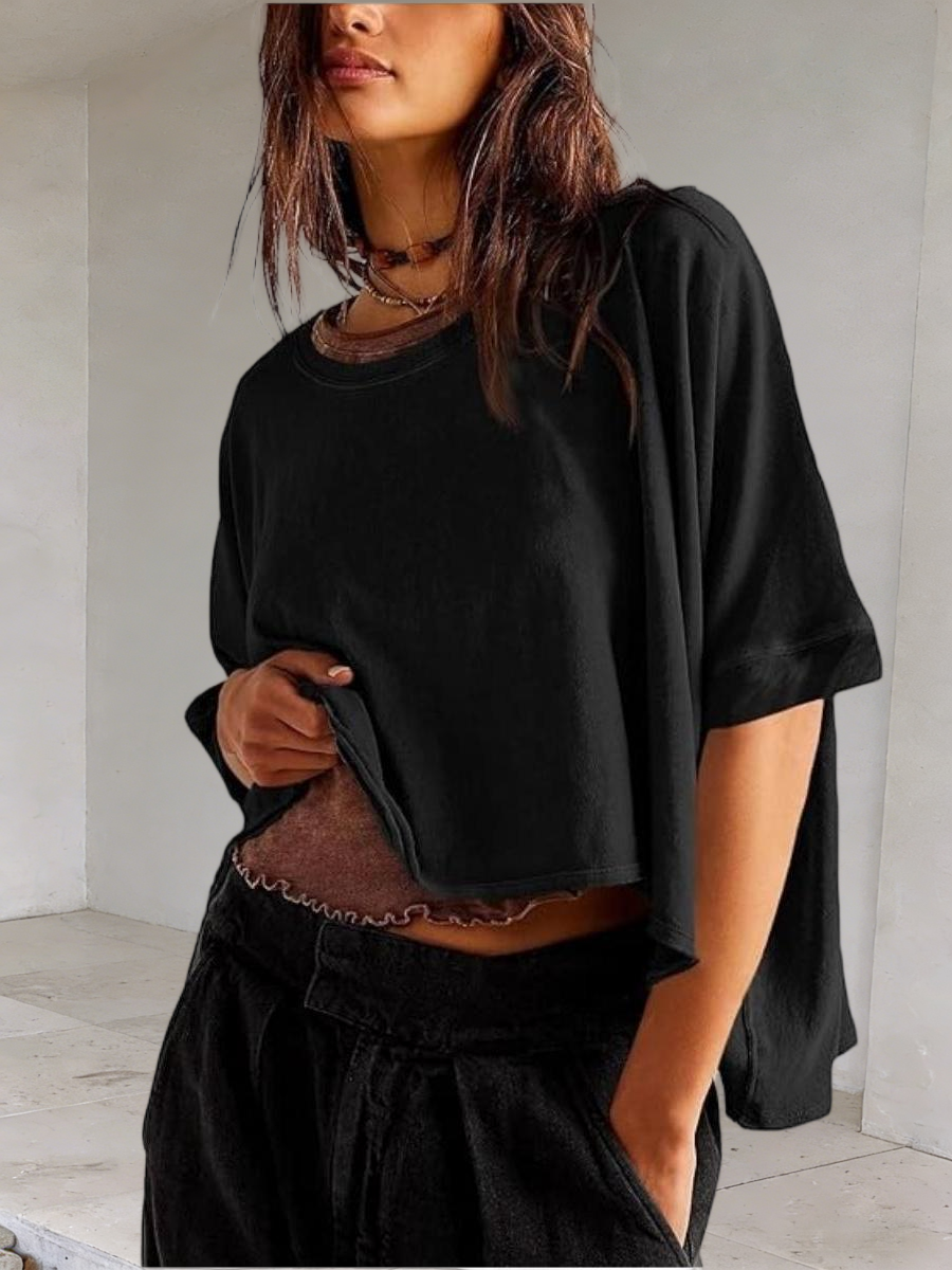 Imily Bela Womens Oversized T-Shirts Cropped Summer Casual Short Sleeve Loose Fit Tee Tops