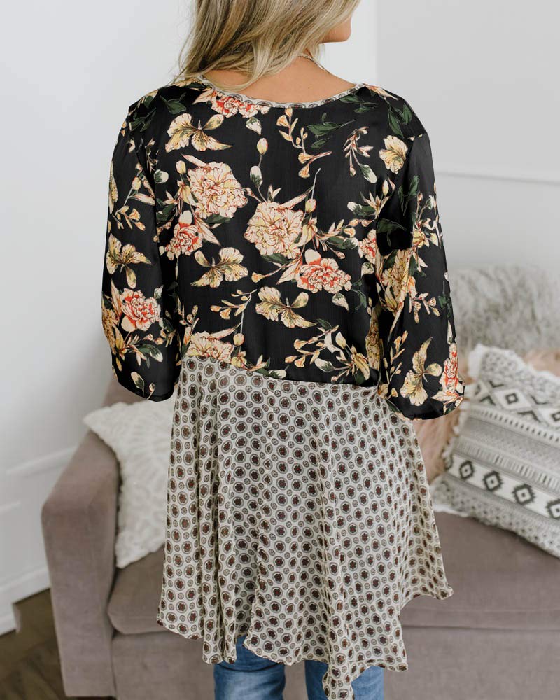 Imily Bela Women Floral Kimono Cardigans 3/4 Ruffle Sleeve Lightweight Patchwork Flowy Boho Tie Loose Cover Ups