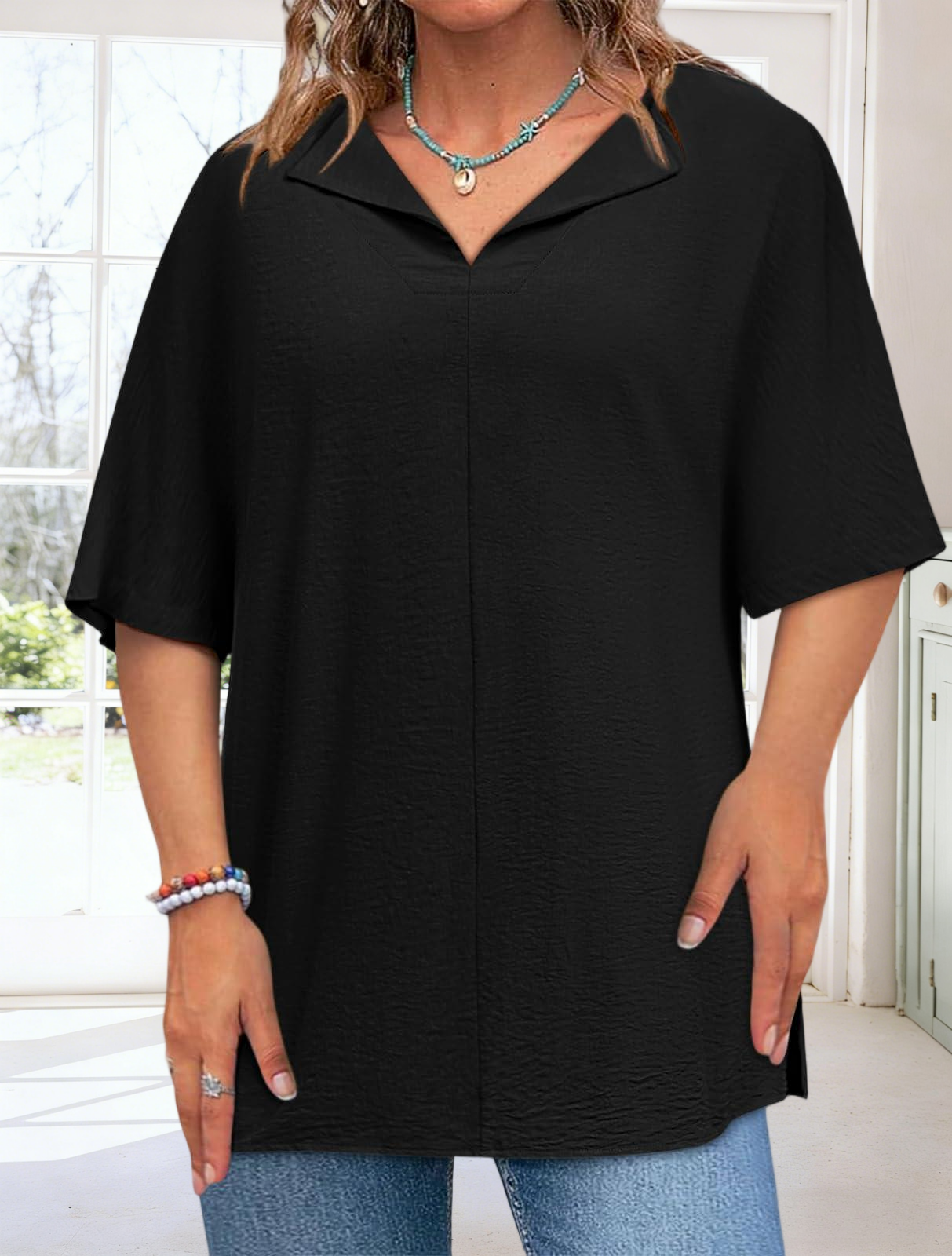 Imily Bela Womens Plus Size Tops Short Sleeve V Neck Tee Blouse Summer Loose Fit Casual Tunic Top XL-5XL