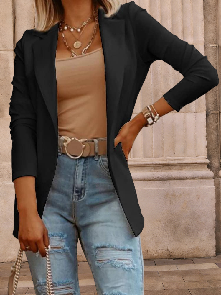 Imily Bela Womens Casual Long Sleeve Blazers Solid Color Knit Blazer Work Office Open Front Blazer Jacket