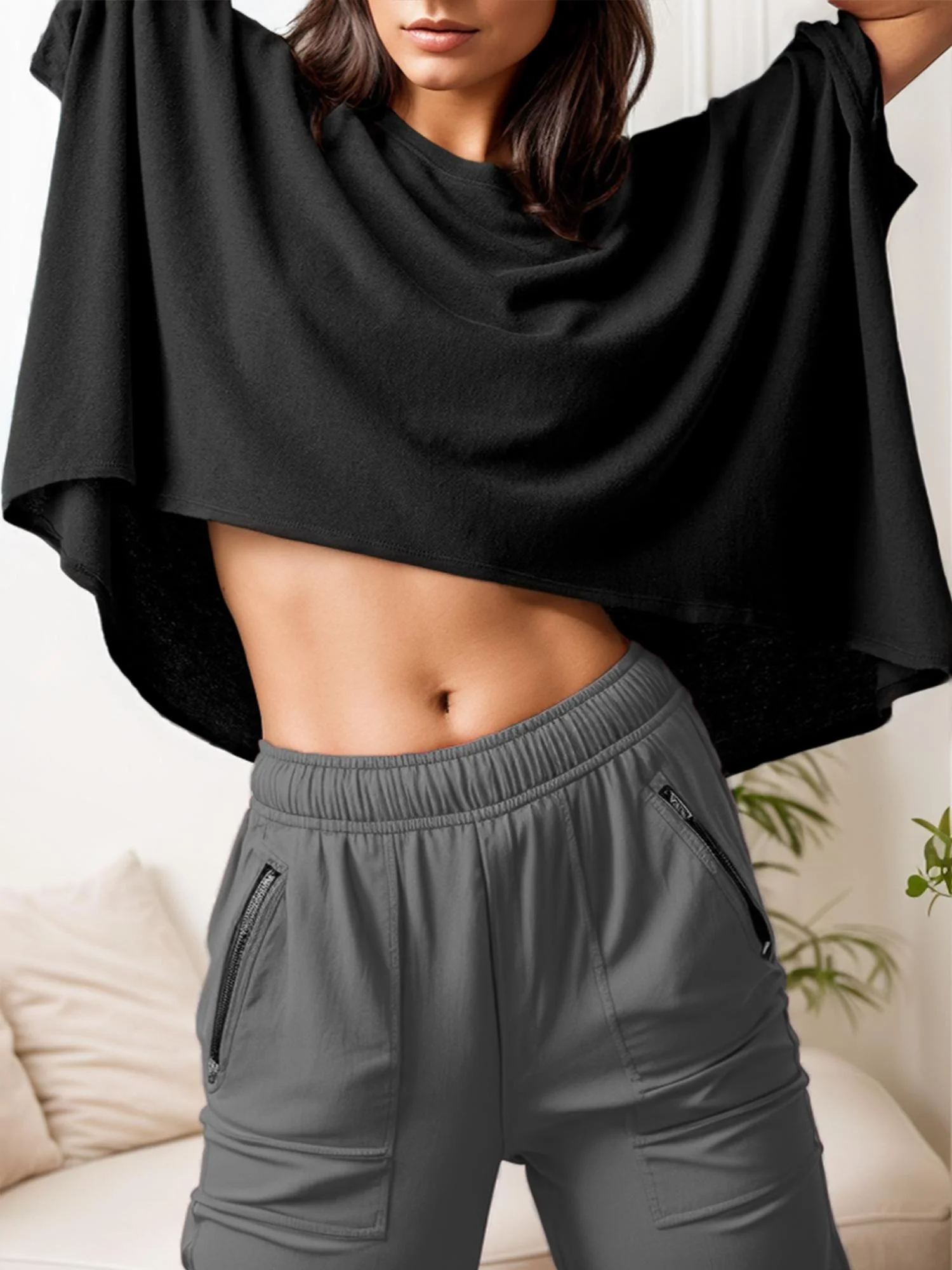 Imily Bela Womens Oversized T-Shirts Cropped Summer Casual Short Sleeve Loose Fit Tee Tops